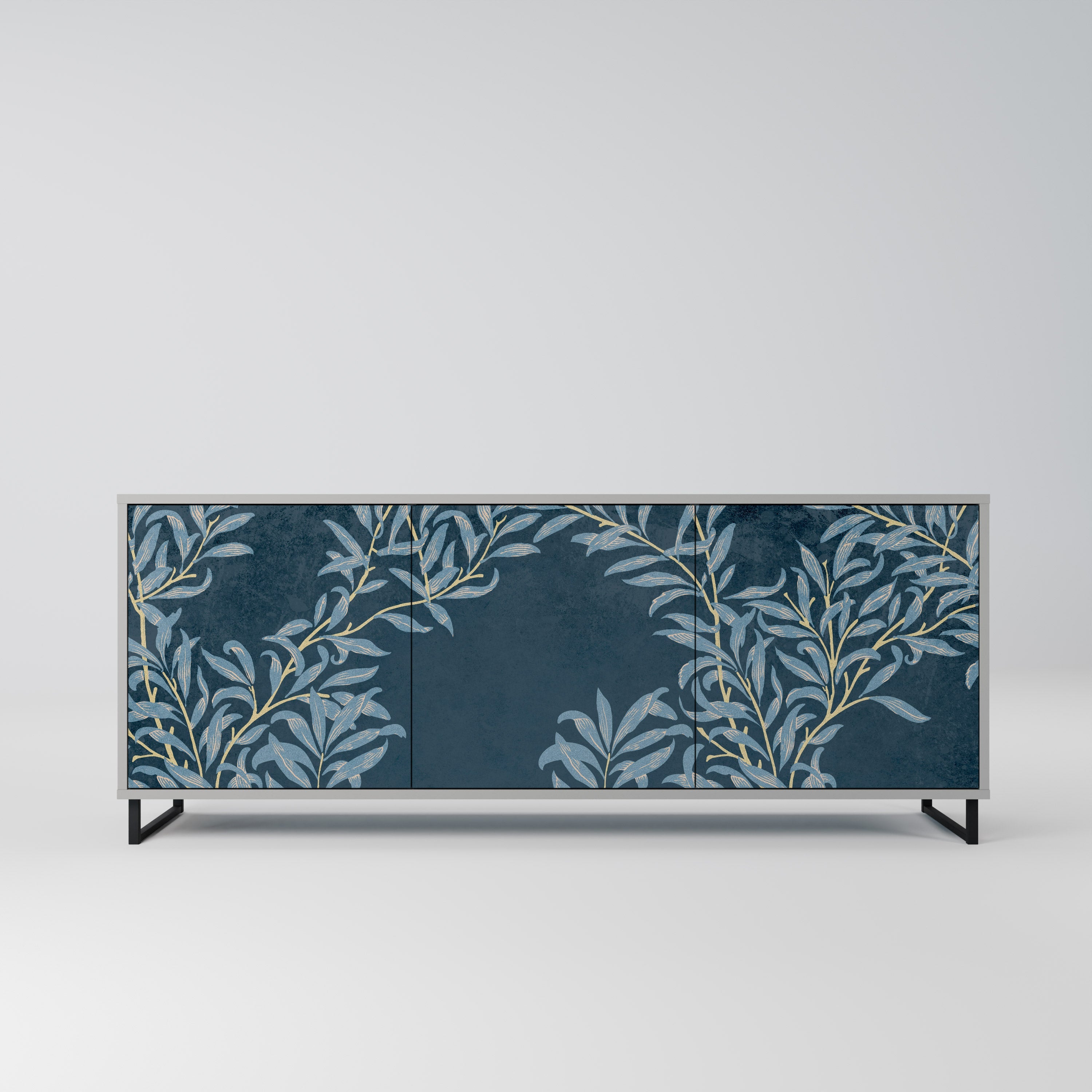 Buffet 3 portes BLUE LEAVES en finition grise