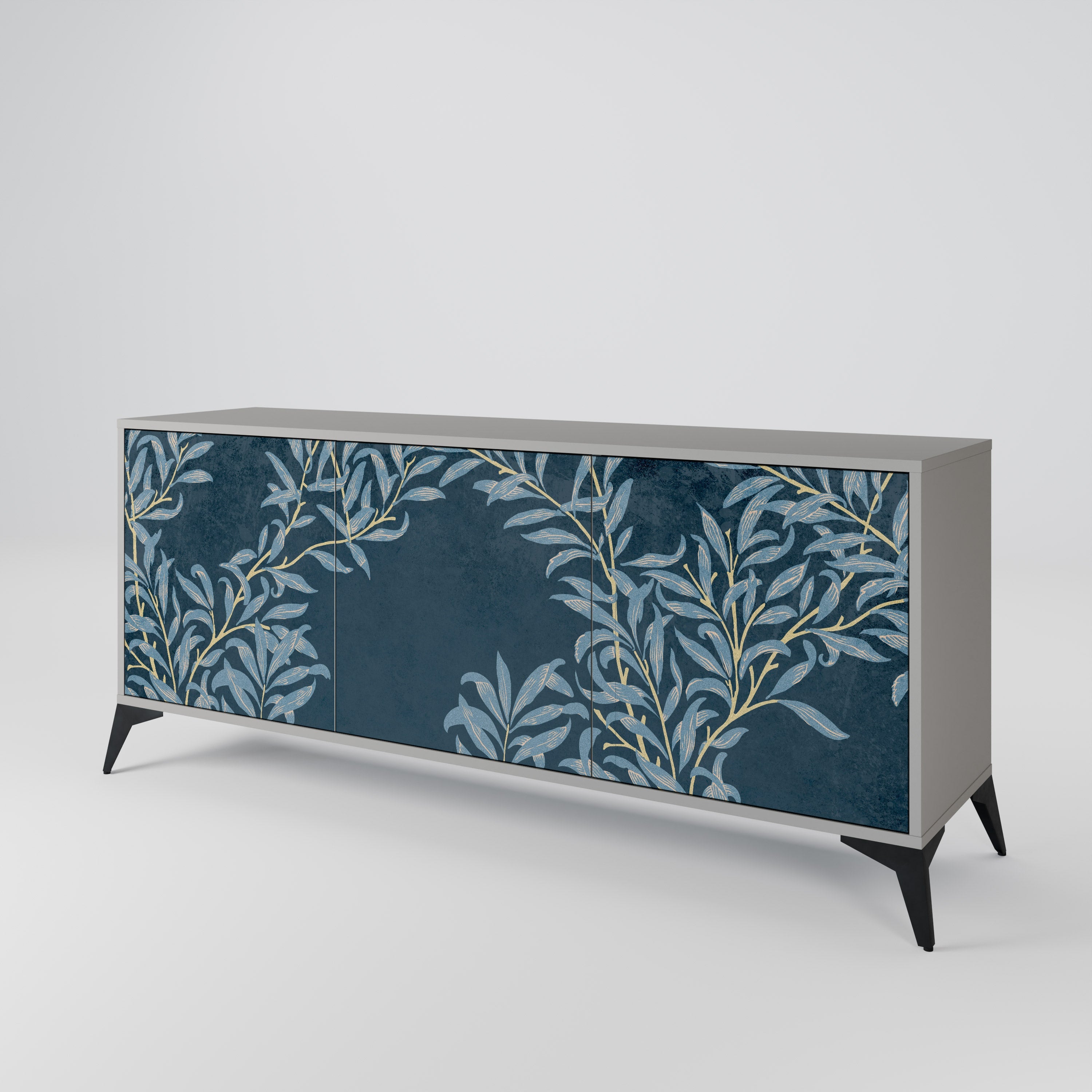 Buffet 3 portes BLUE LEAVES en finition grise