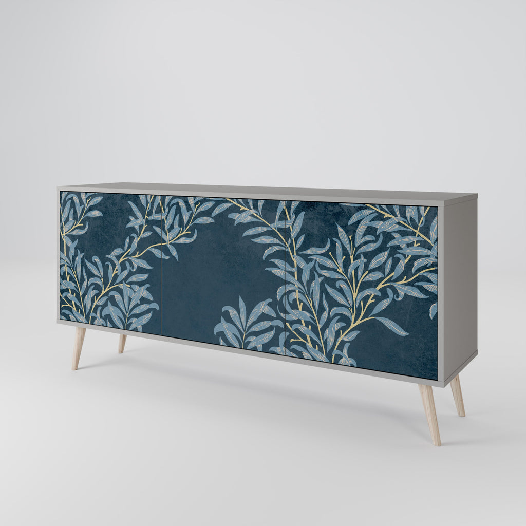 Buffet 3 portes BLUE LEAVES en finition grise