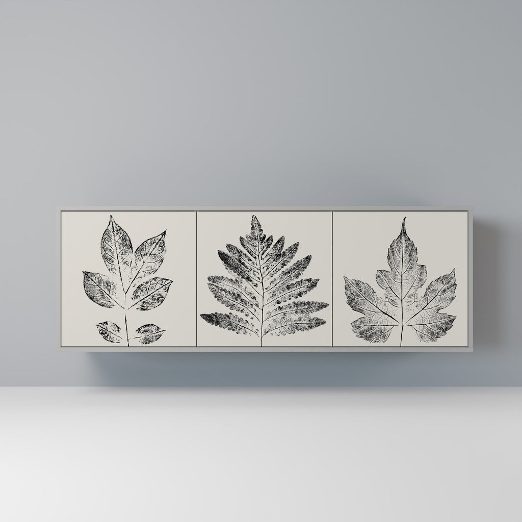 Buffet 3 portes LEAFY STAMPS finition grise