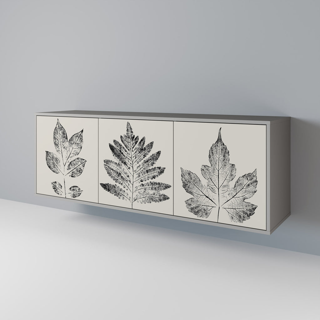 Buffet 3 portes LEAFY STAMPS finition grise