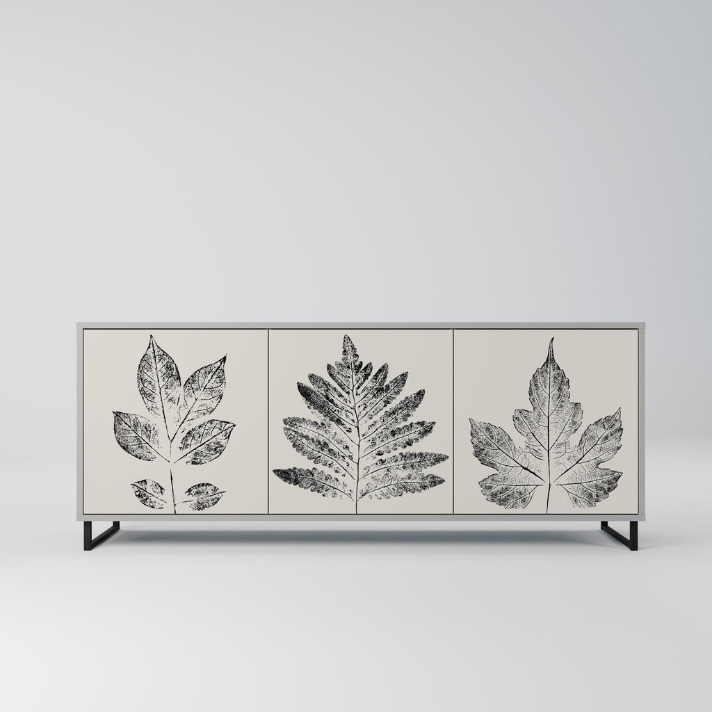 Buffet 3 portes LEAFY STAMPS finition grise