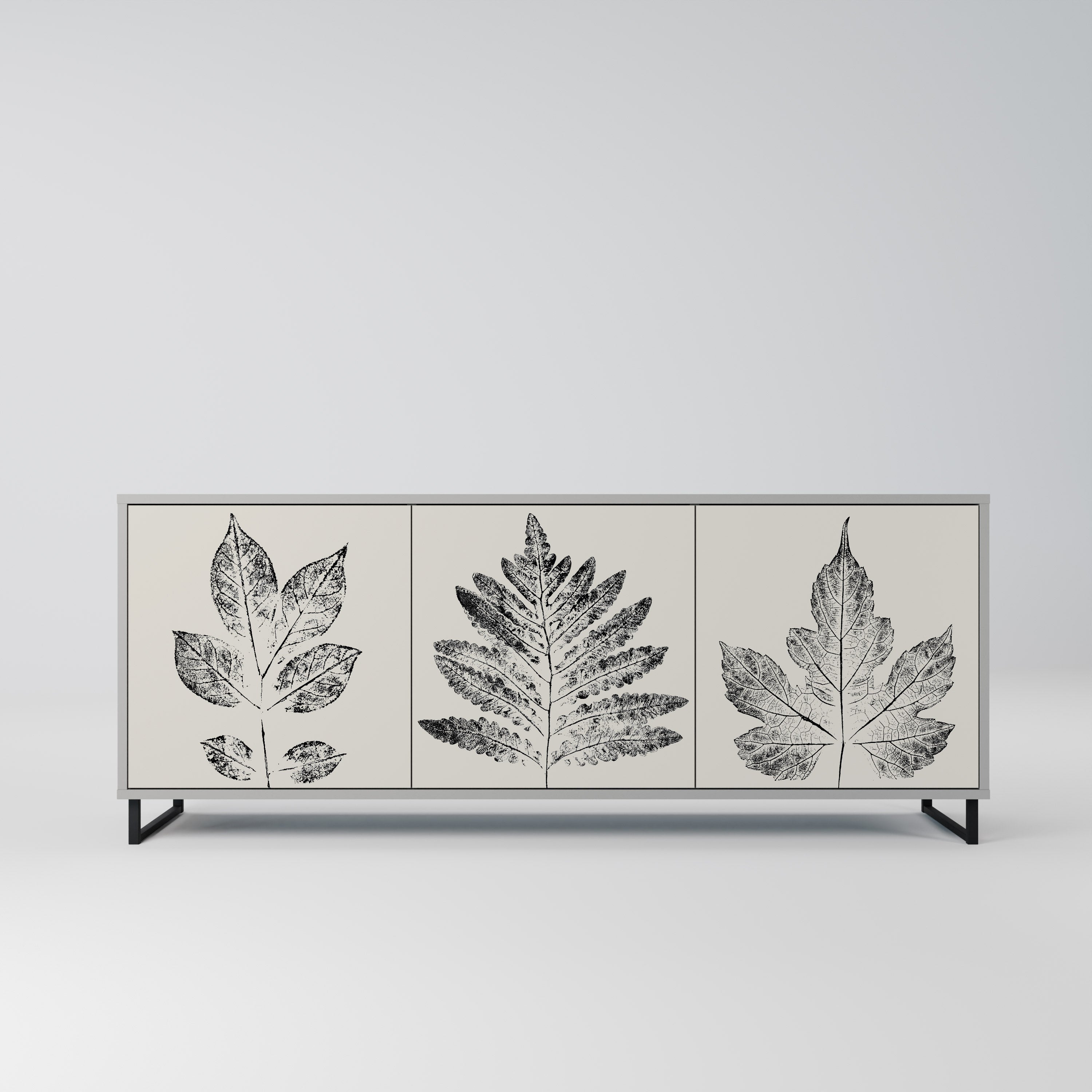 Buffet 3 portes LEAFY STAMPS finition grise