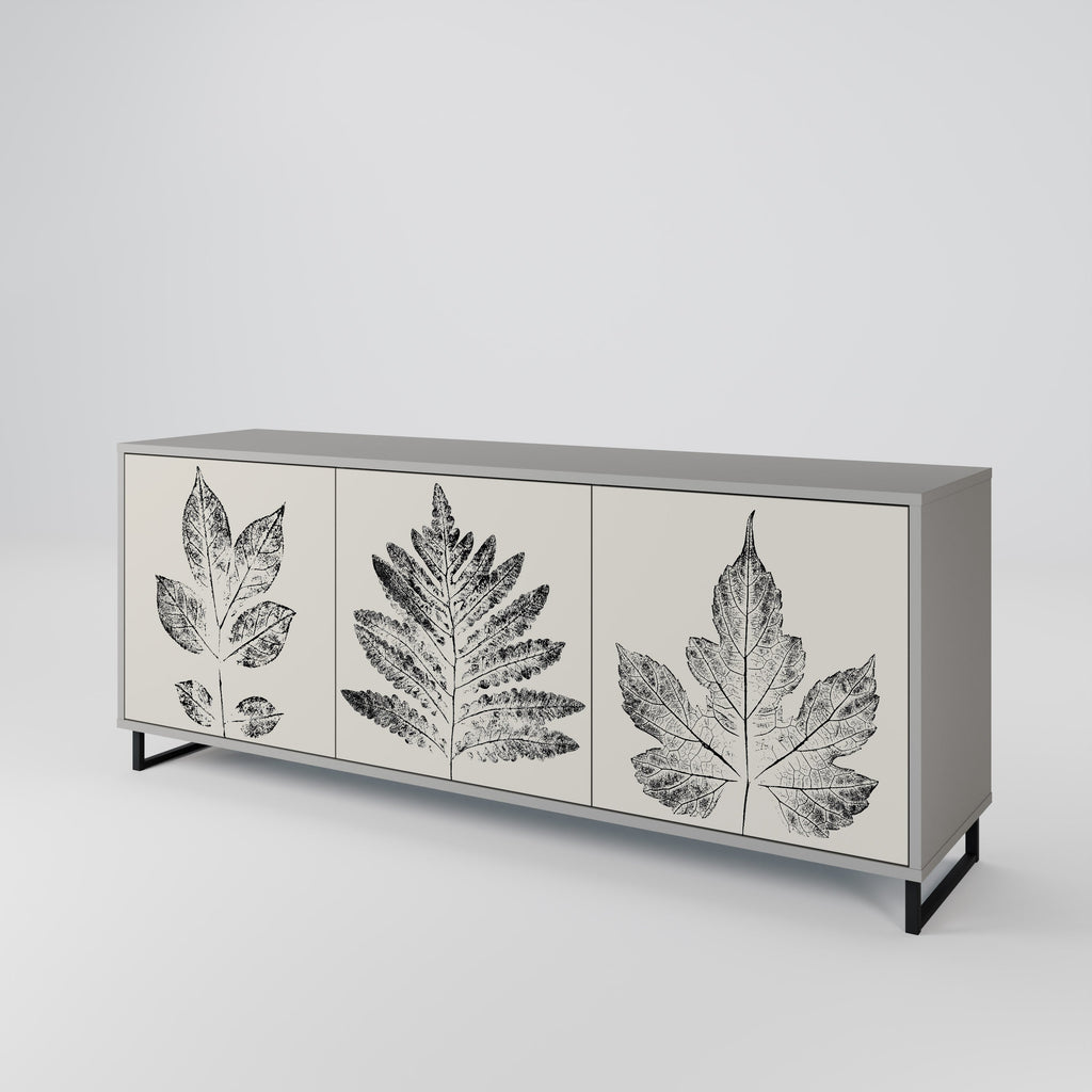 Buffet 3 portes LEAFY STAMPS finition grise