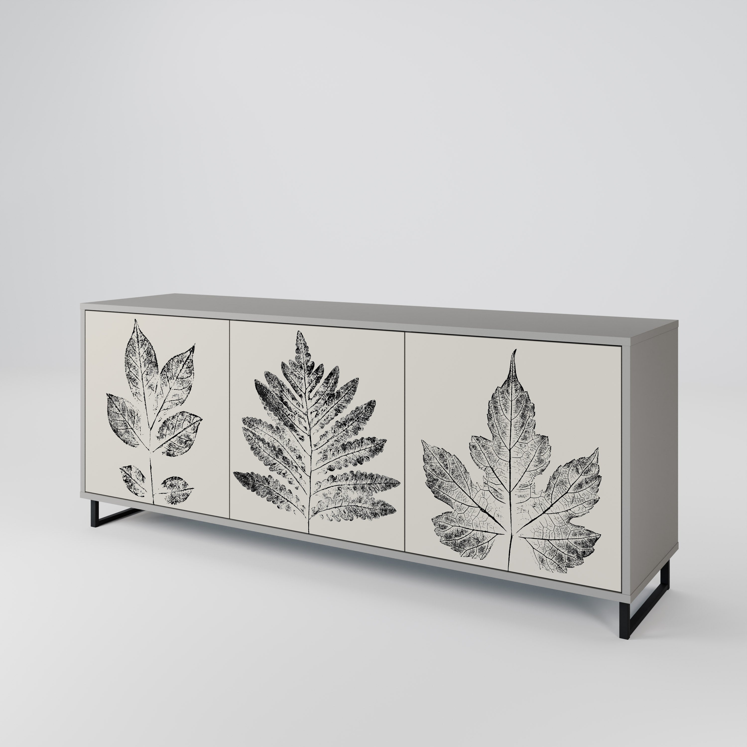 Buffet 3 portes LEAFY STAMPS finition grise