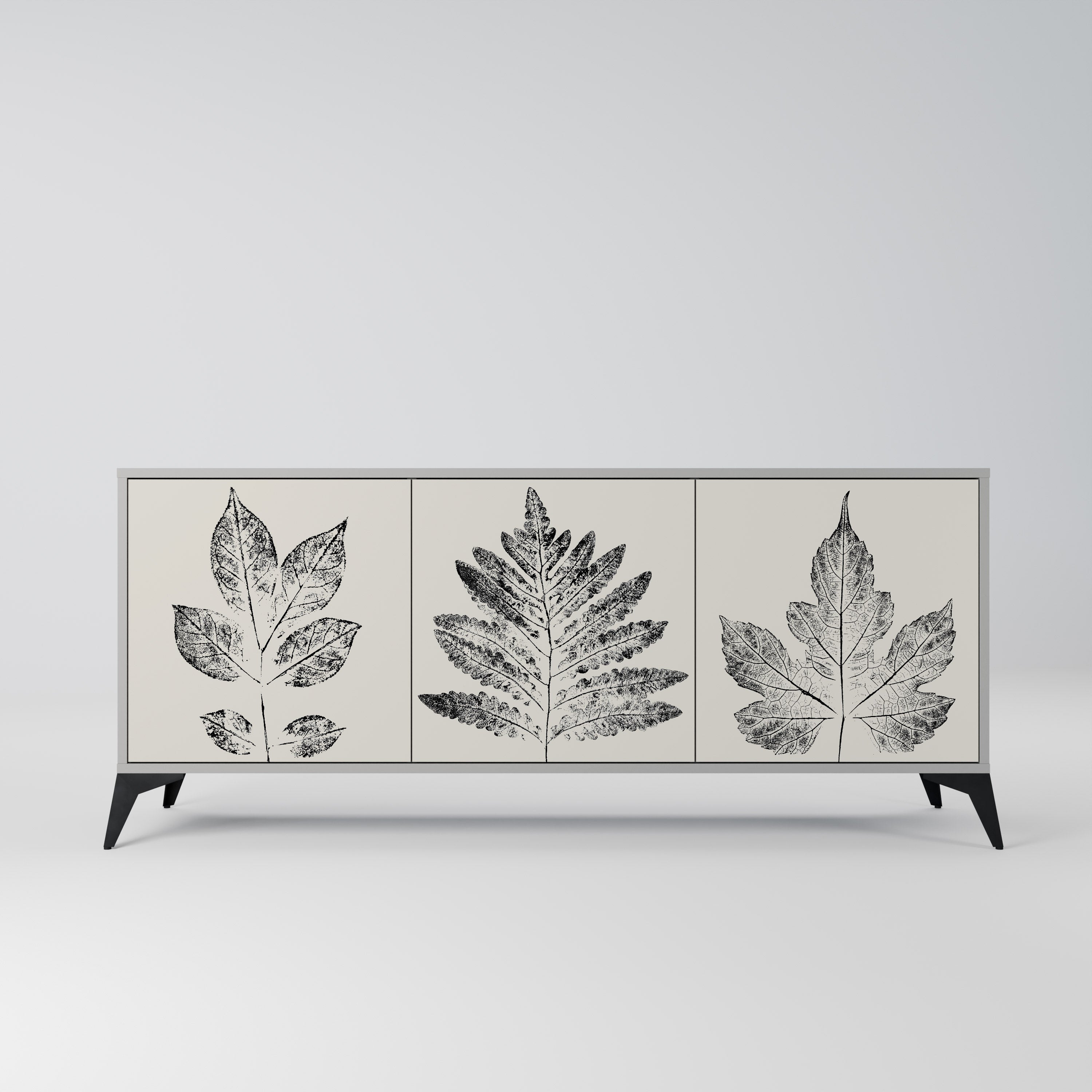 Buffet 3 portes LEAFY STAMPS finition grise