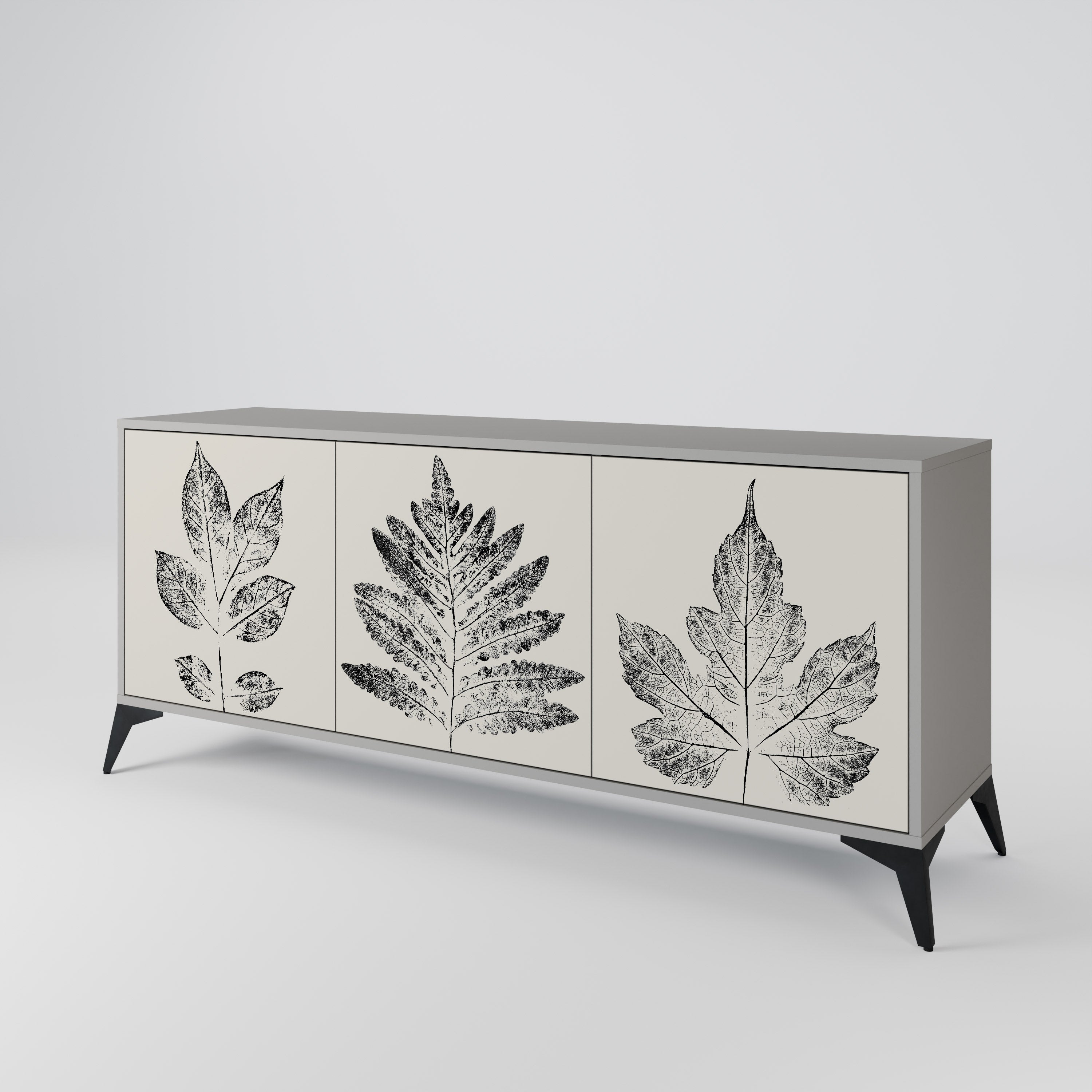 Buffet 3 portes LEAFY STAMPS finition grise