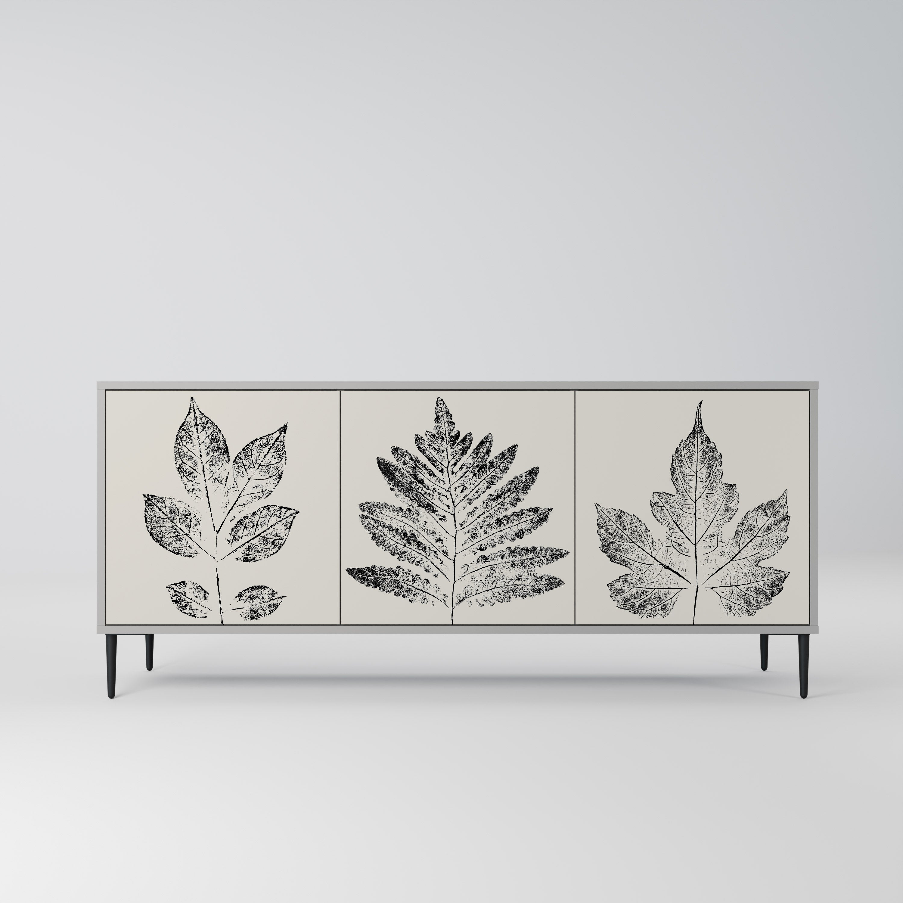 Buffet 3 portes LEAFY STAMPS finition grise