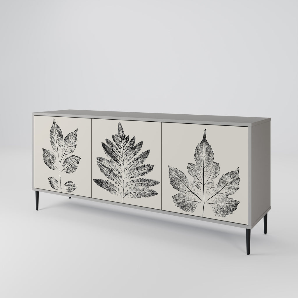 Buffet 3 portes LEAFY STAMPS finition grise