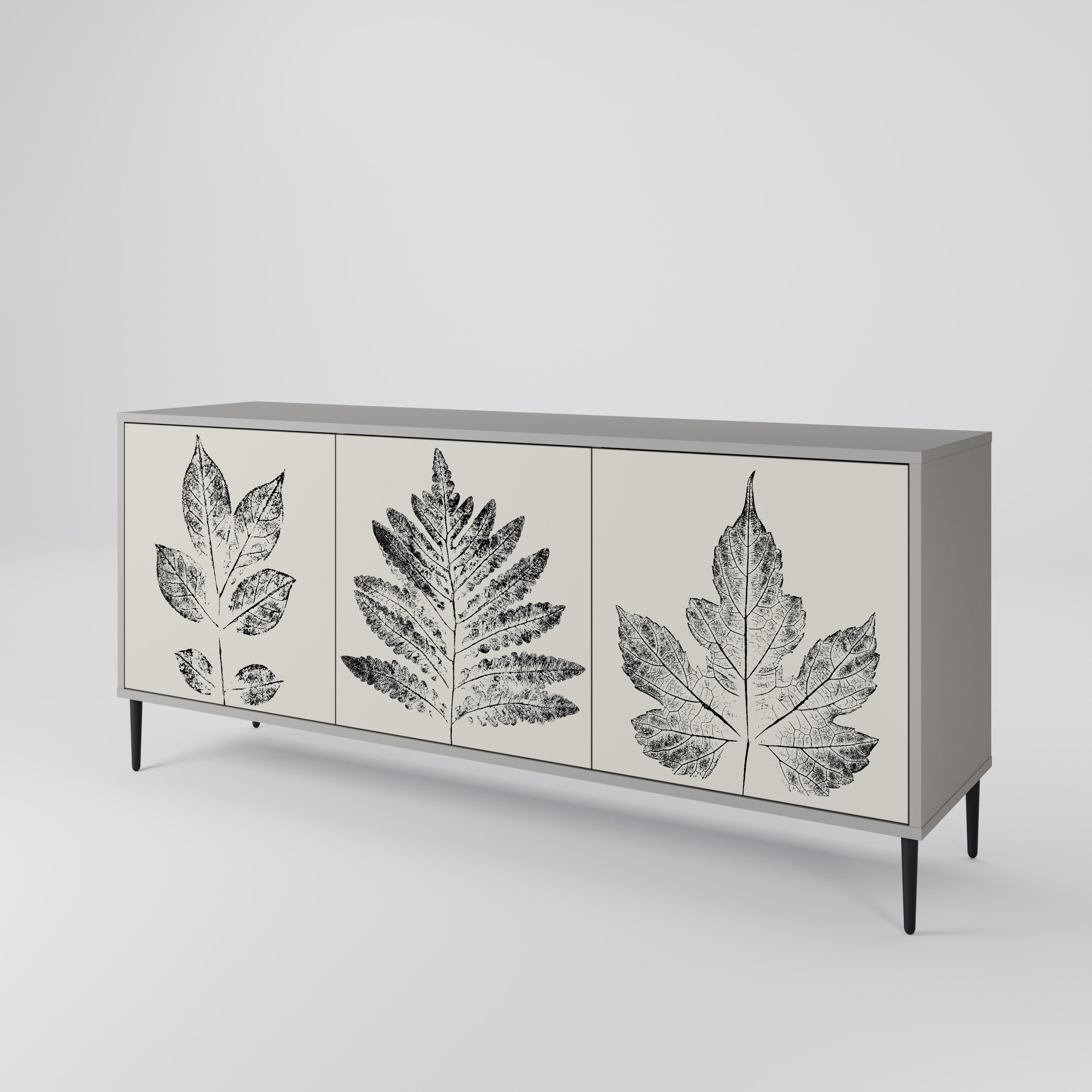 Buffet 3 portes LEAFY STAMPS finition grise