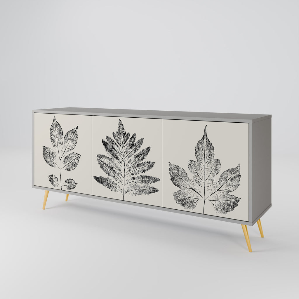 Buffet 3 portes LEAFY STAMPS finition grise