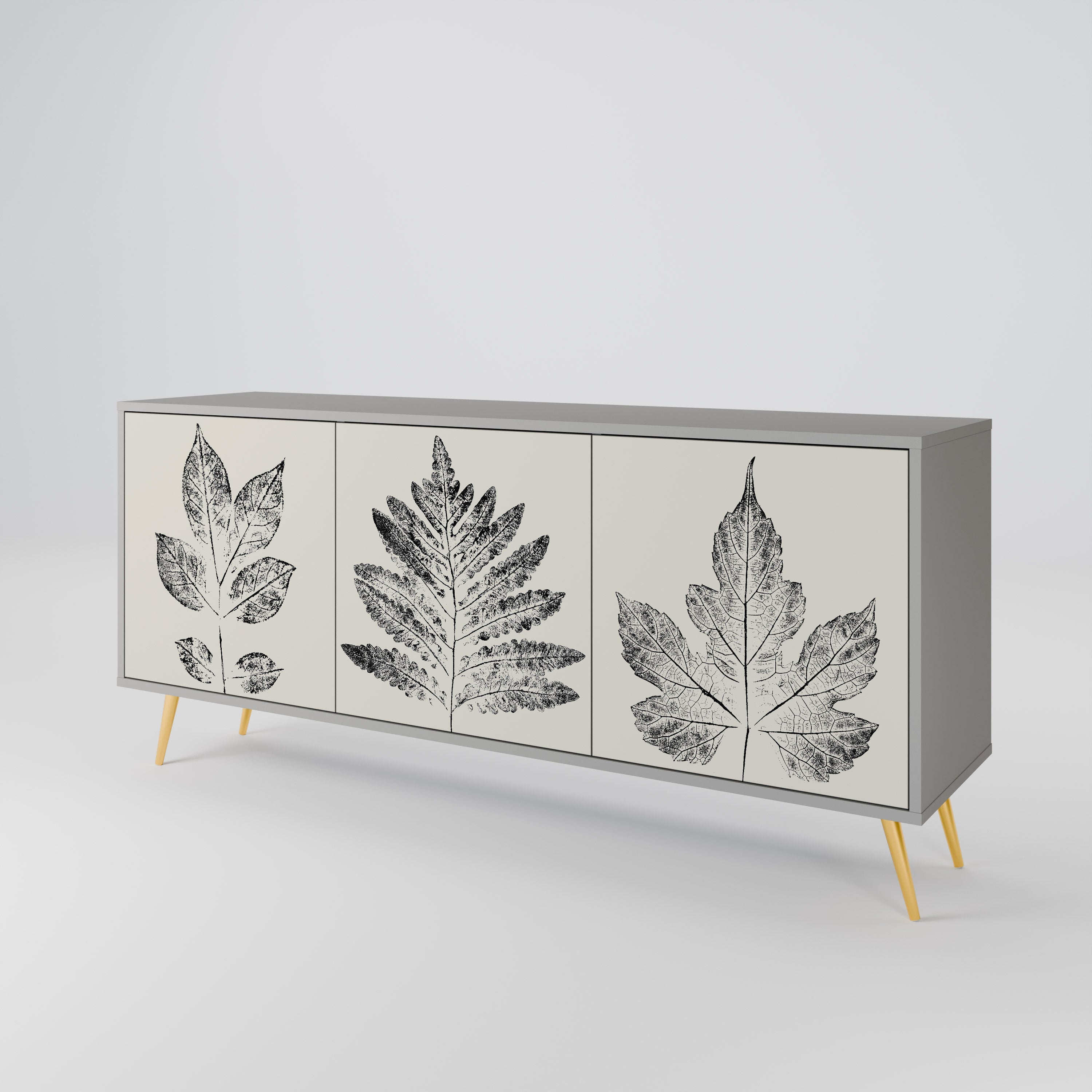 Buffet 3 portes LEAFY STAMPS finition grise
