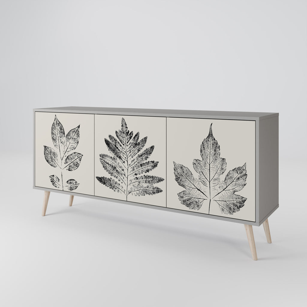Buffet 3 portes LEAFY STAMPS finition grise