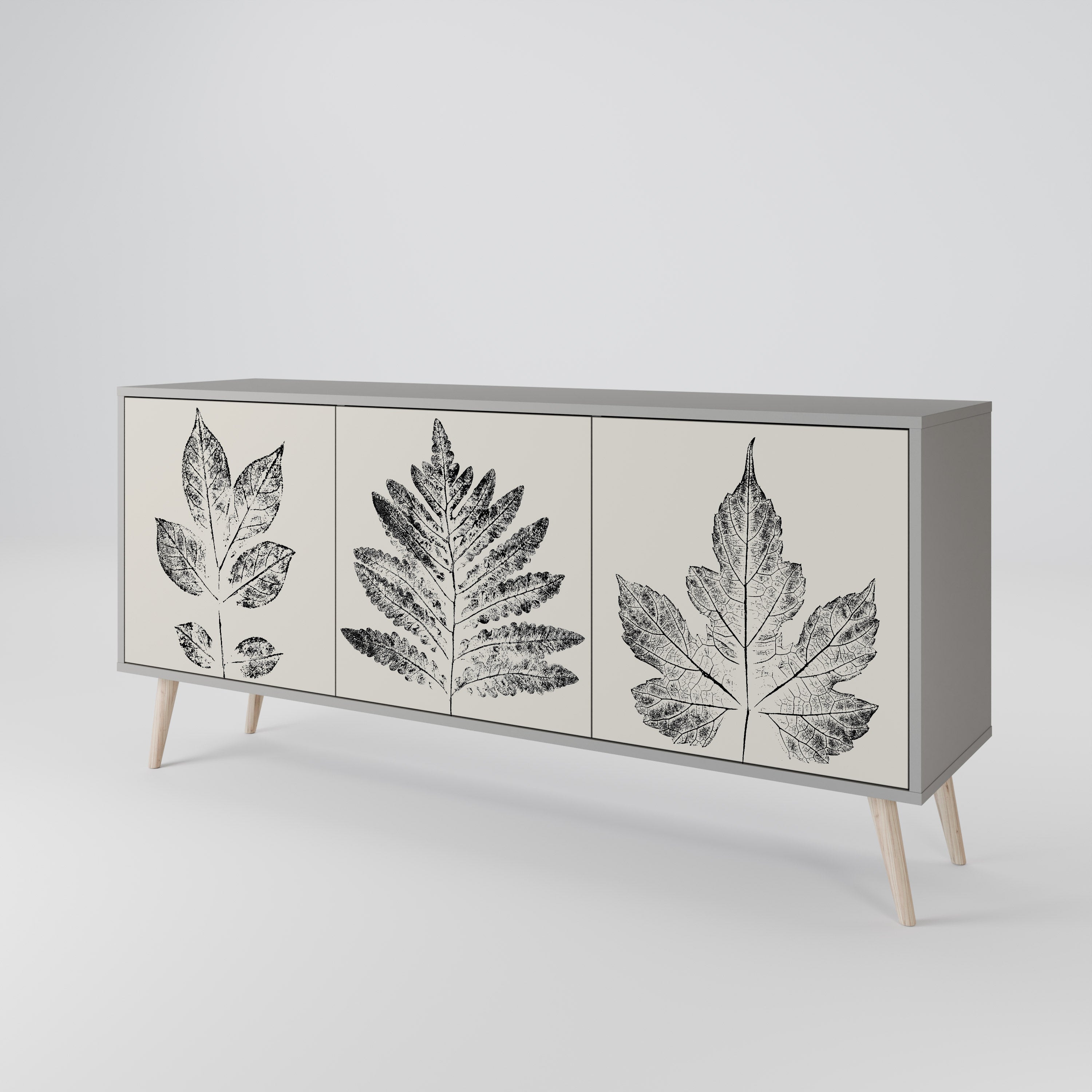 Buffet 3 portes LEAFY STAMPS finition grise