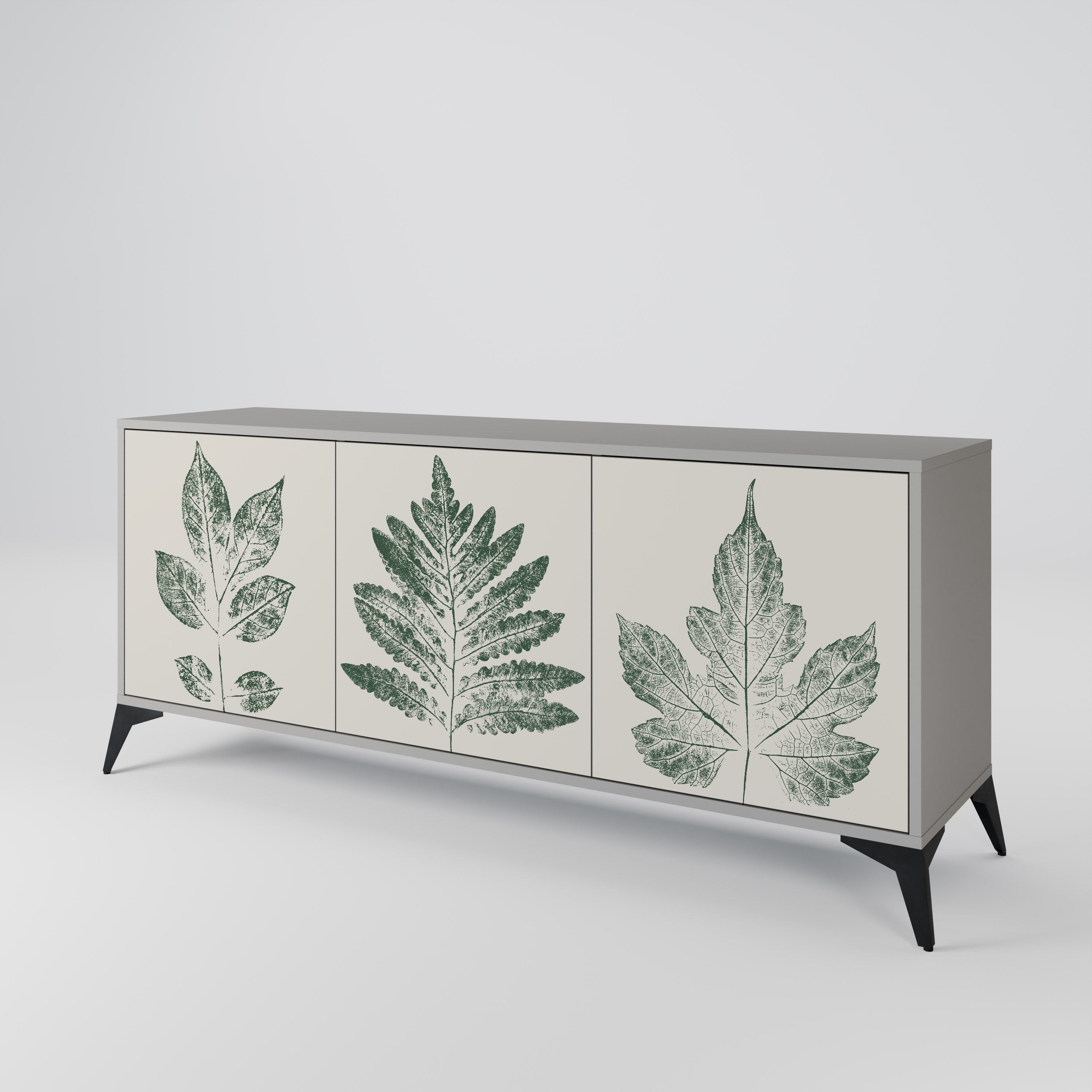 Buffet 3 portes GREEN LEAFY STAMPS finition grise