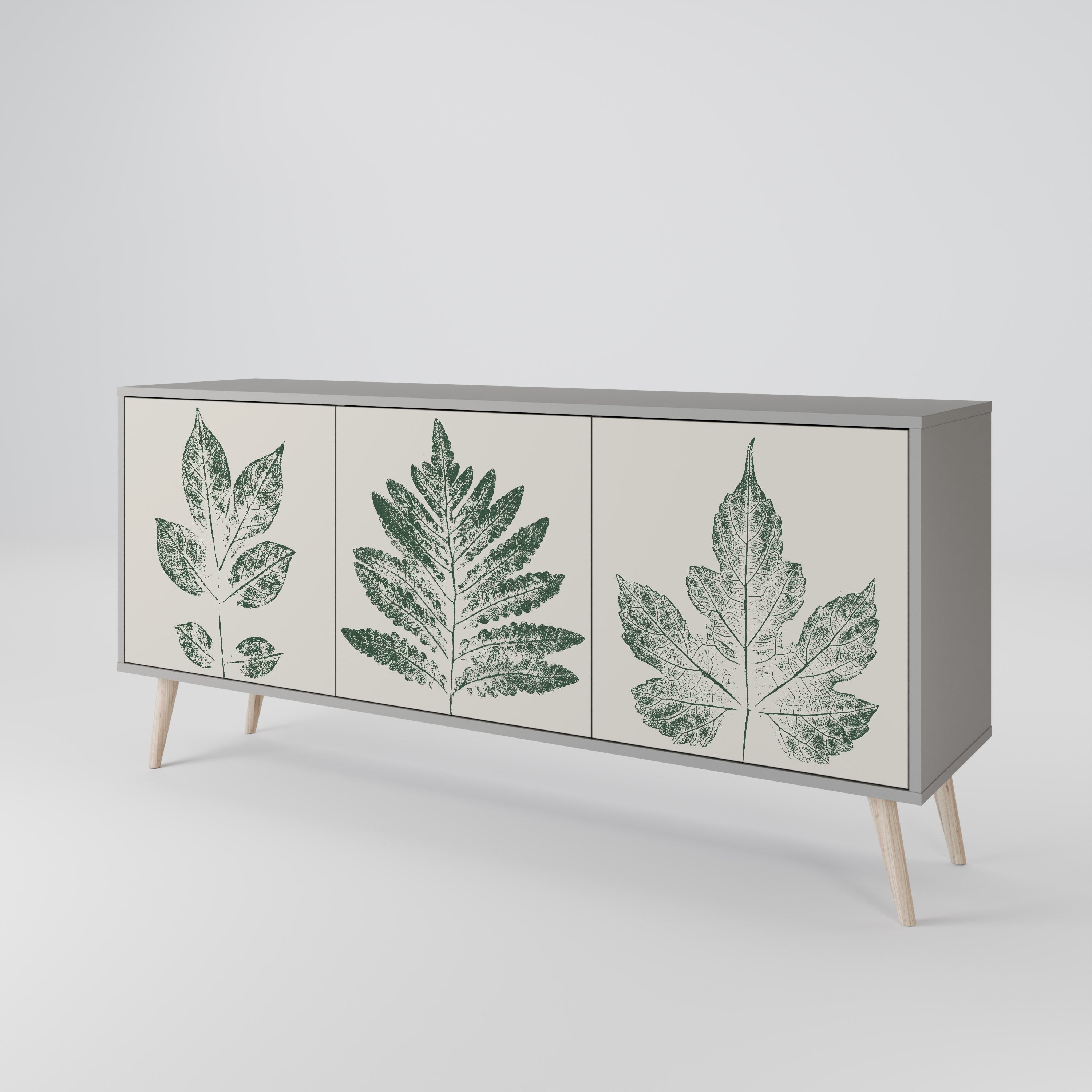 Buffet 3 portes GREEN LEAFY STAMPS finition grise