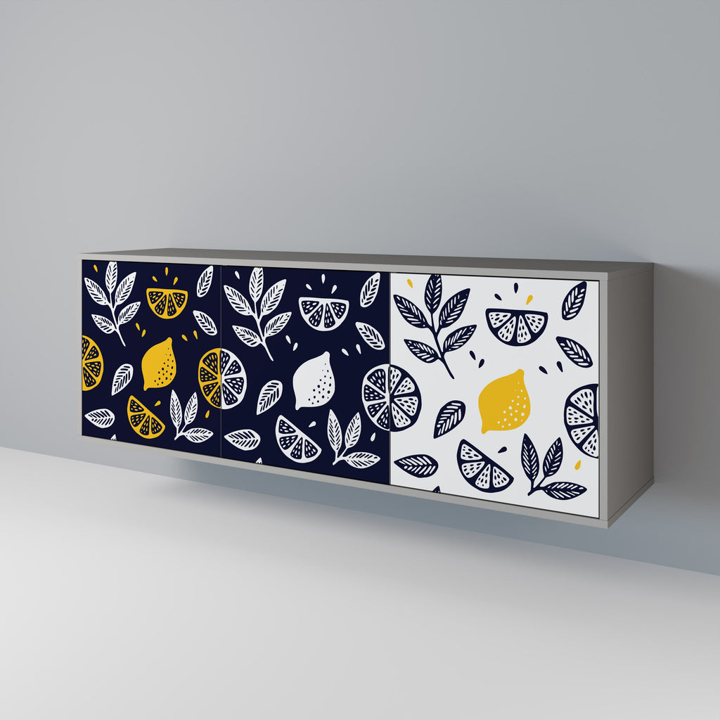 Buffet 3 portes CITRUS NOIR ET BLANC finition grise