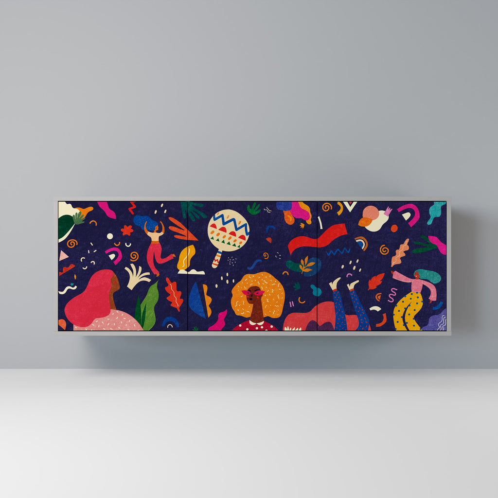 Buffet 3 portes FESTIVE PLEASURES en finition grise