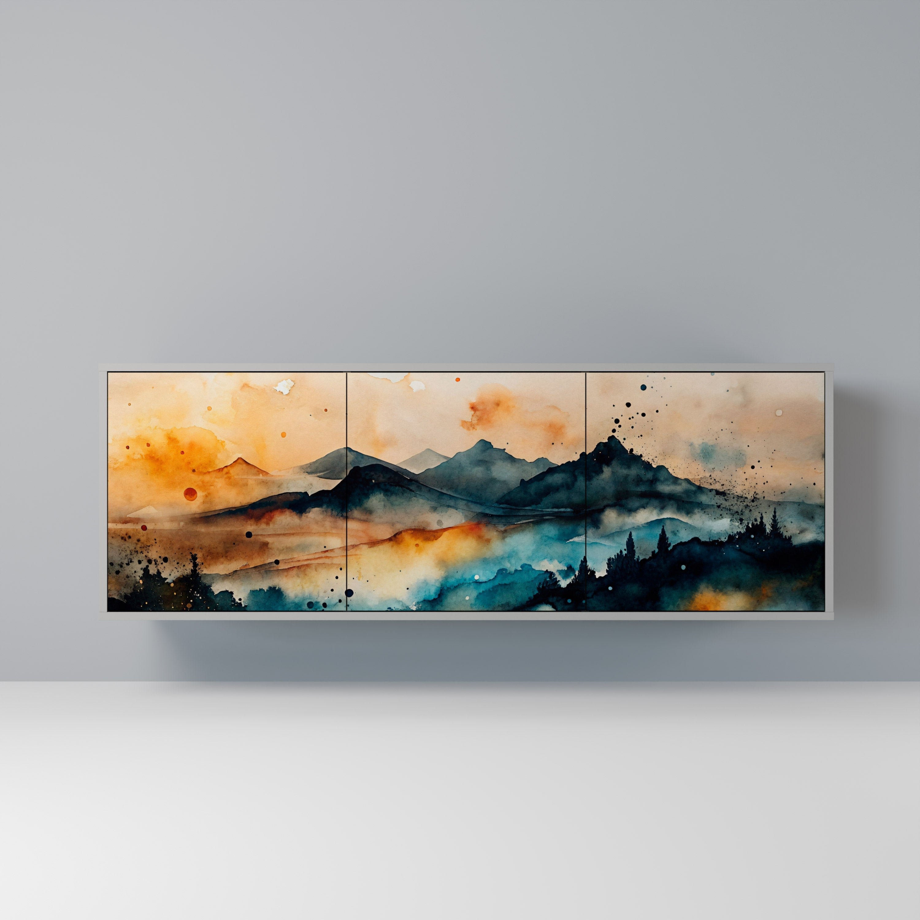 Buffet 3 portes OMINOUS MOUNTAINS en finition grise