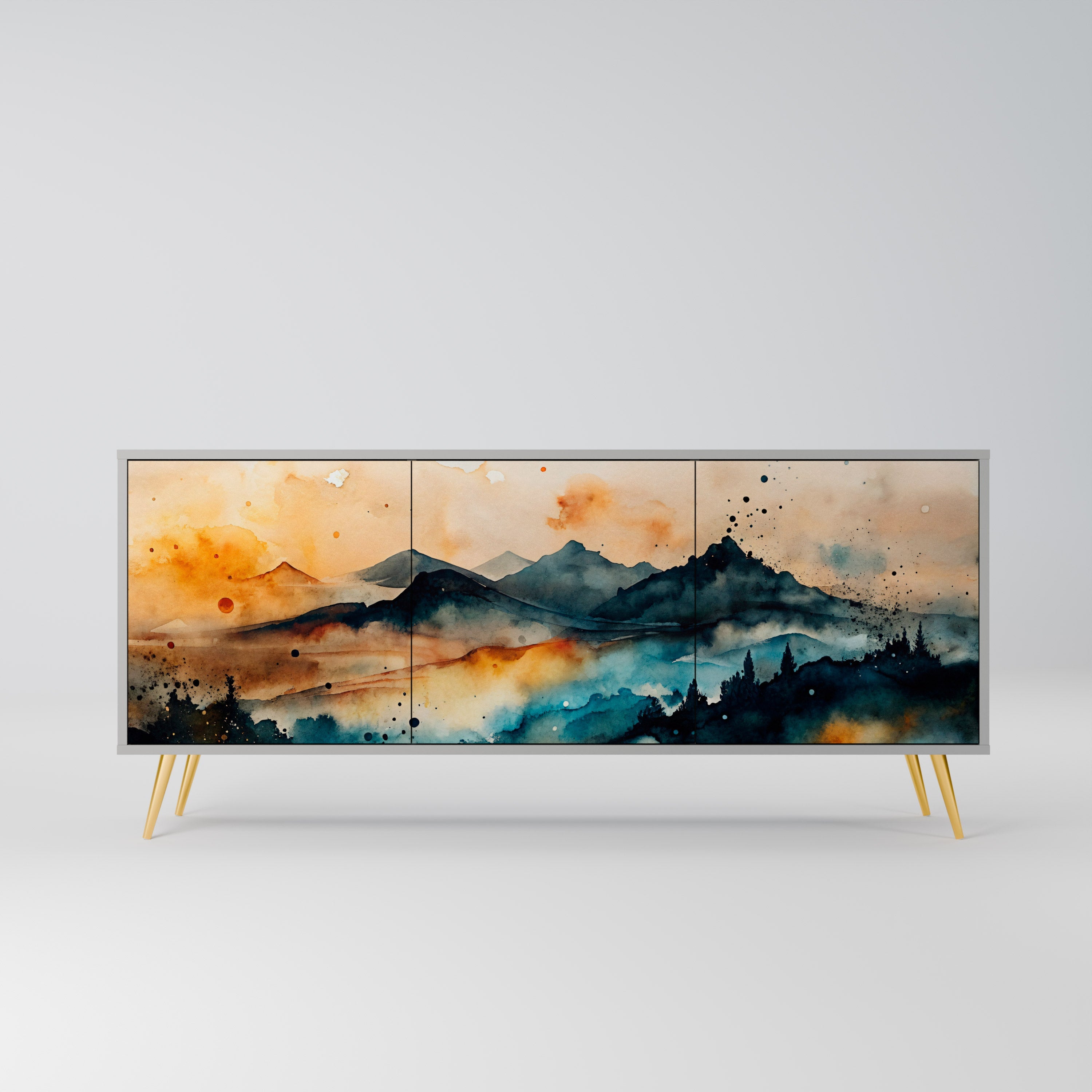 Buffet 3 portes OMINOUS MOUNTAINS en finition grise