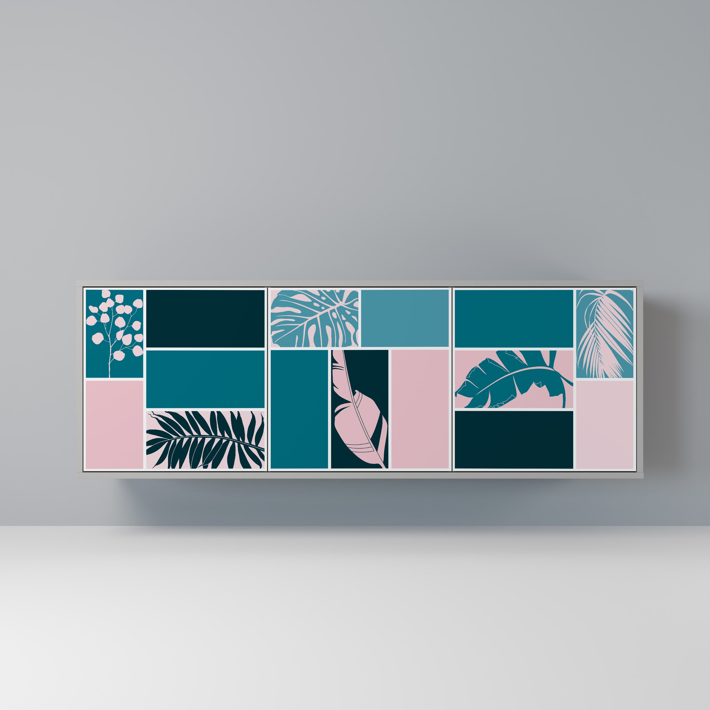 COMBINAISON DE FORMES Buffet 3 portes en finition grise