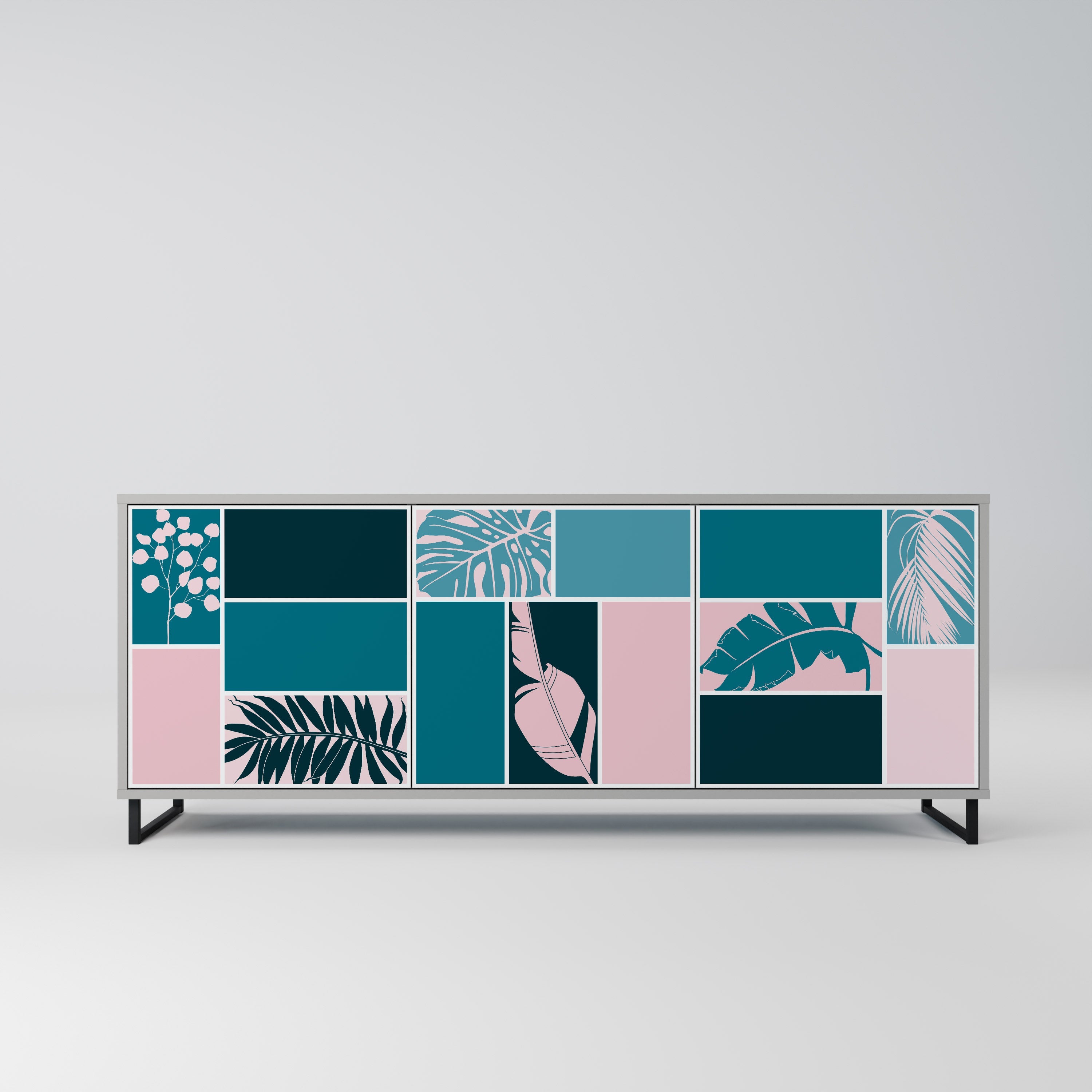 COMBINAISON DE FORMES Buffet 3 portes en finition grise