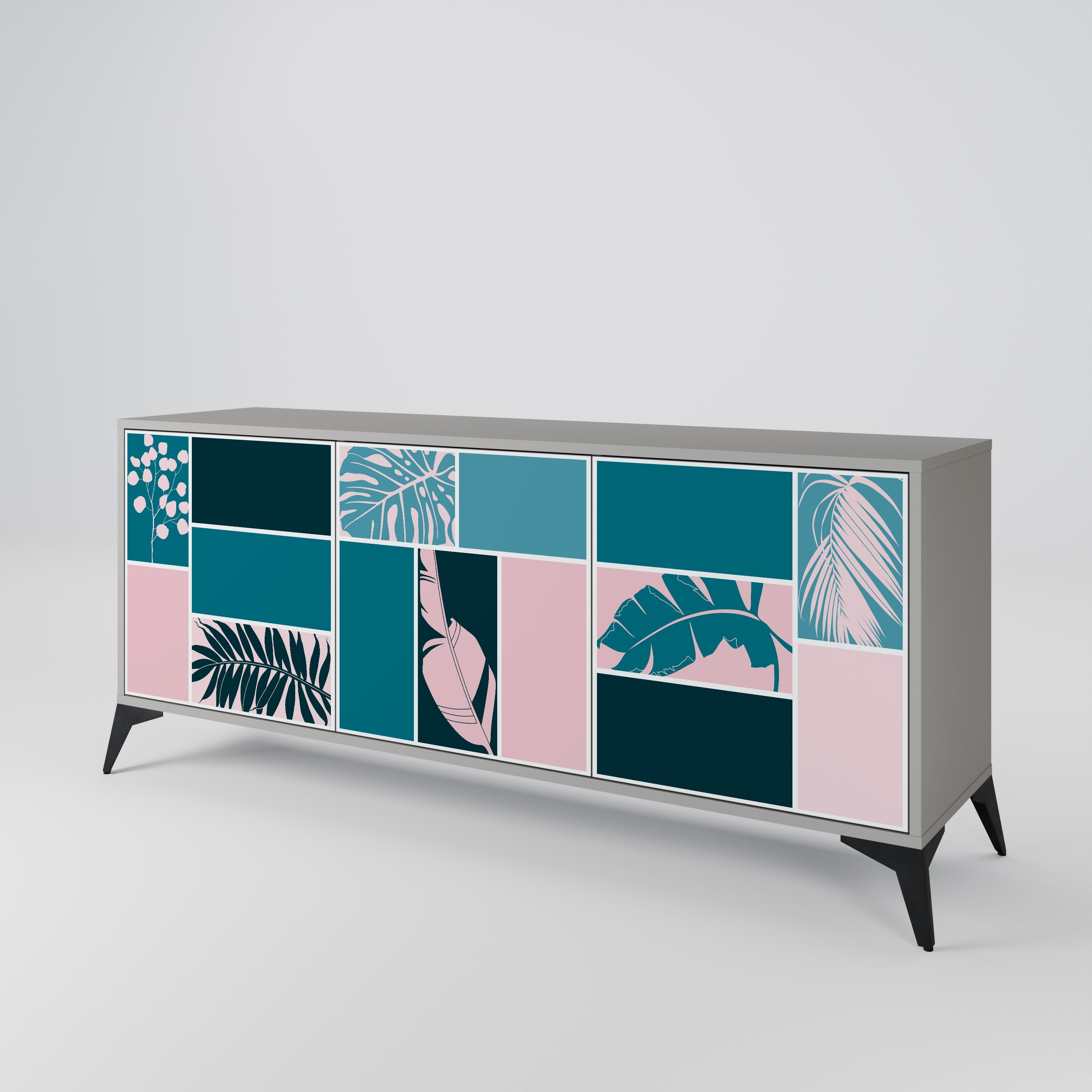 COMBINAISON DE FORMES Buffet 3 portes en finition grise