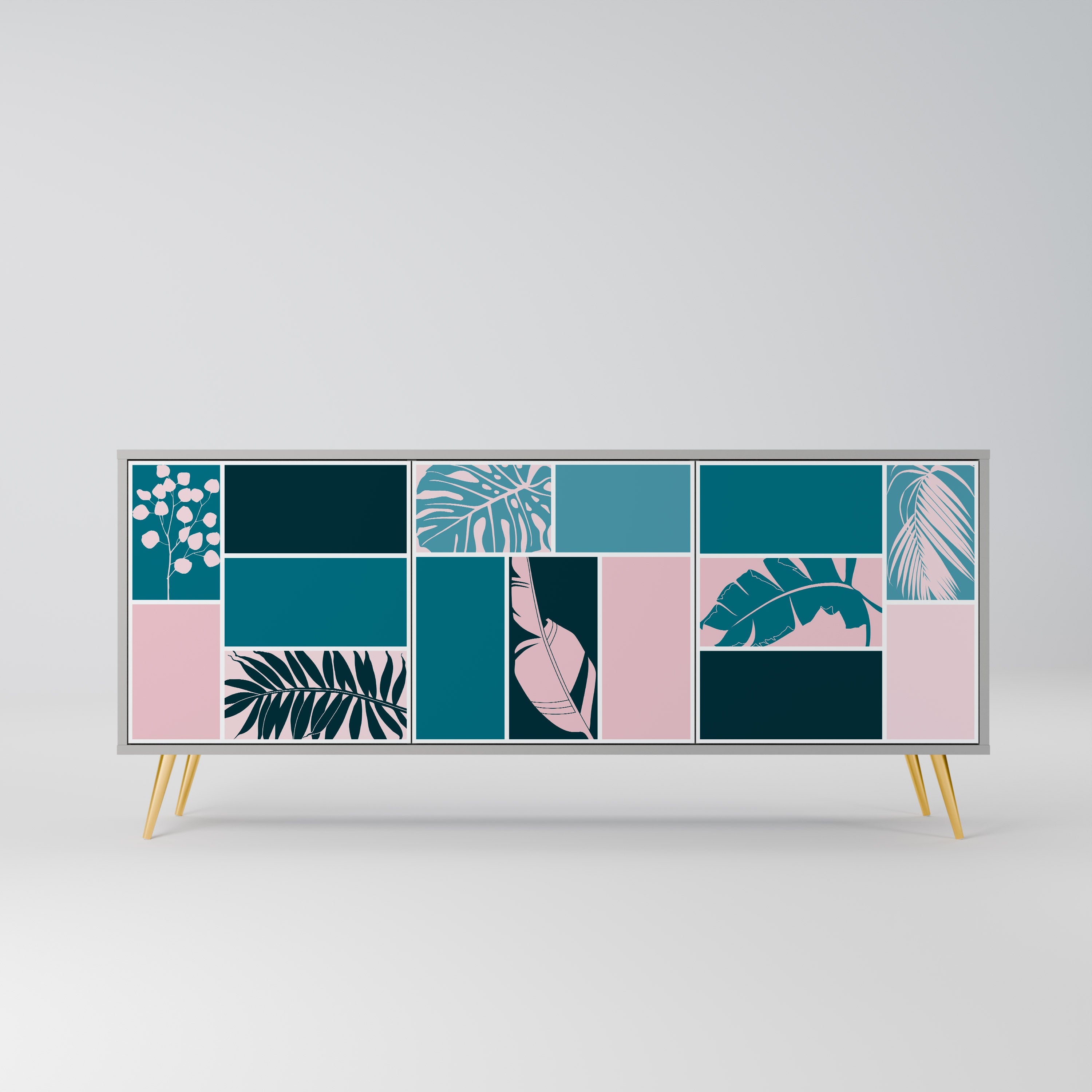 COMBINAISON DE FORMES Buffet 3 portes en finition grise