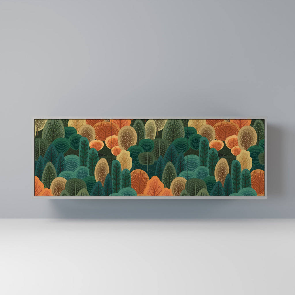 Buffet 3 portes KALEIDOSCOPE D'AUTOMNE en finition grise