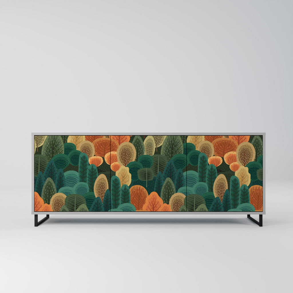 Buffet 3 portes KALEIDOSCOPE D'AUTOMNE en finition grise