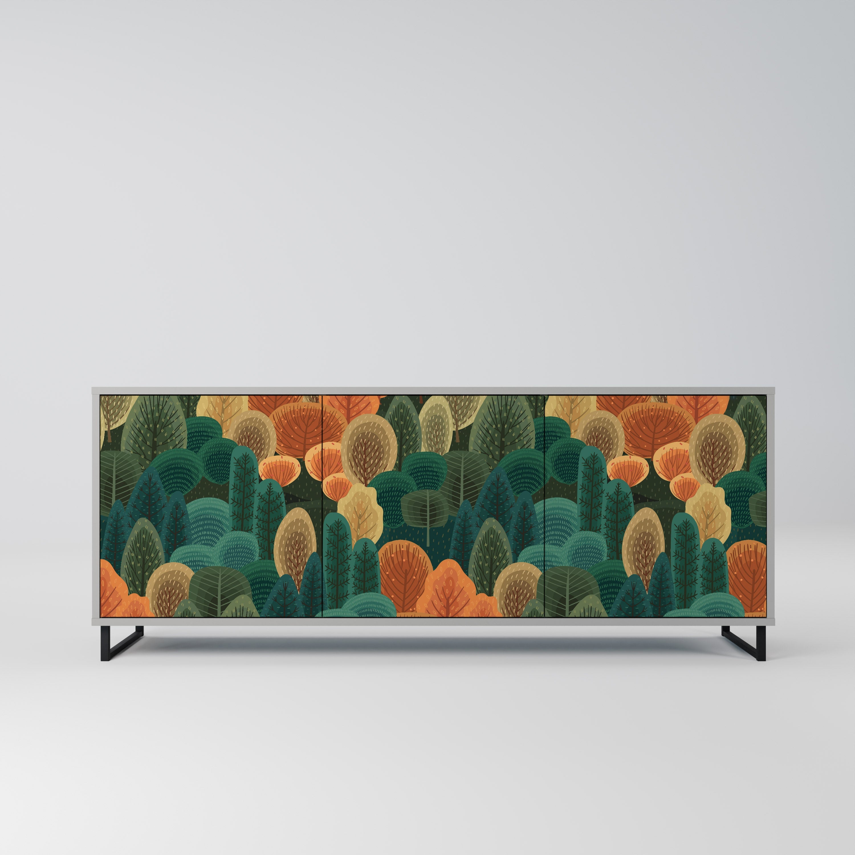 Buffet 3 portes KALEIDOSCOPE D'AUTOMNE en finition grise