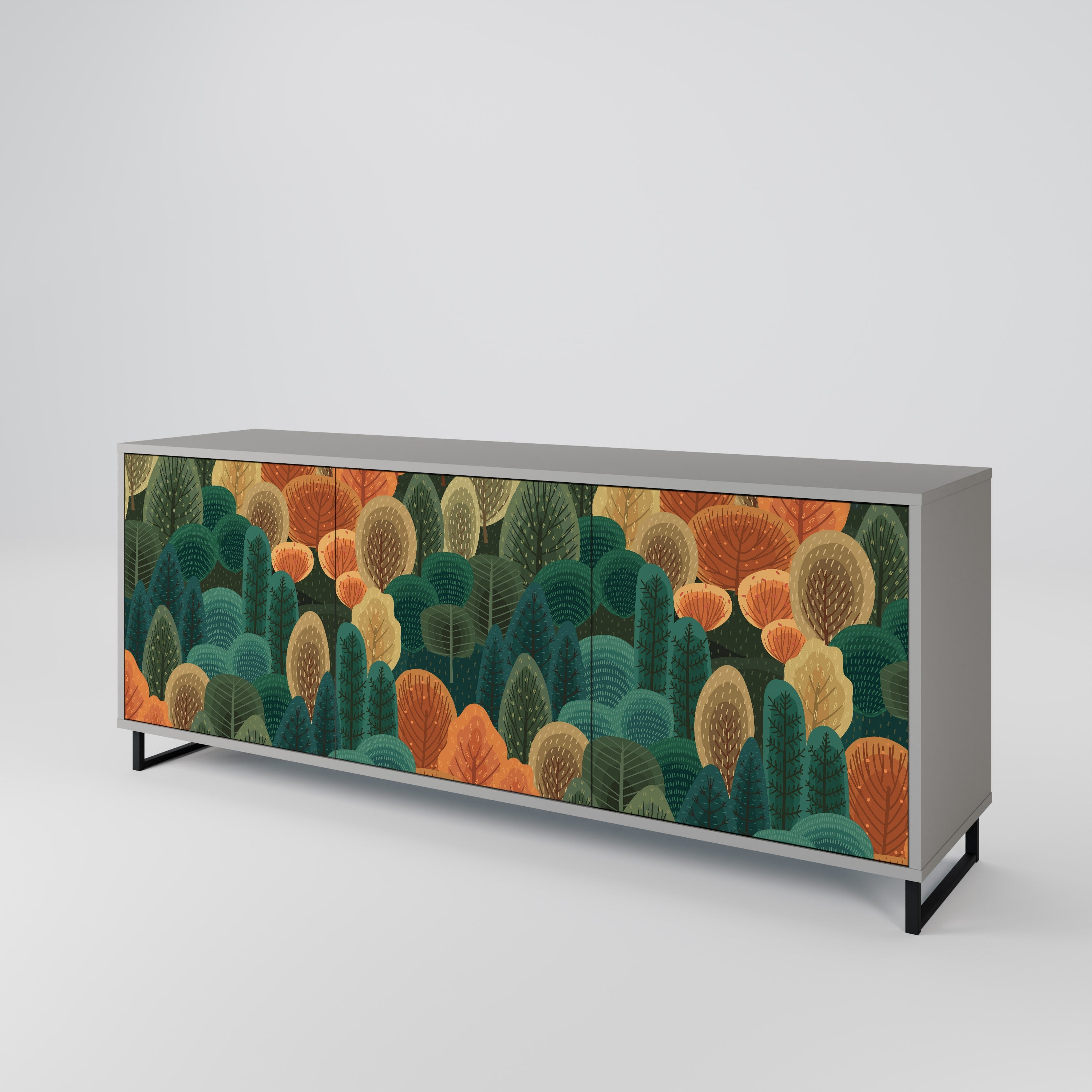 Buffet 3 portes KALEIDOSCOPE D'AUTOMNE en finition grise