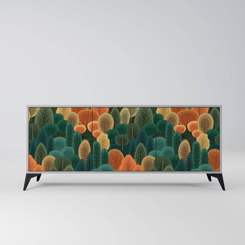 Buffet 3 portes KALEIDOSCOPE D'AUTOMNE en finition grise