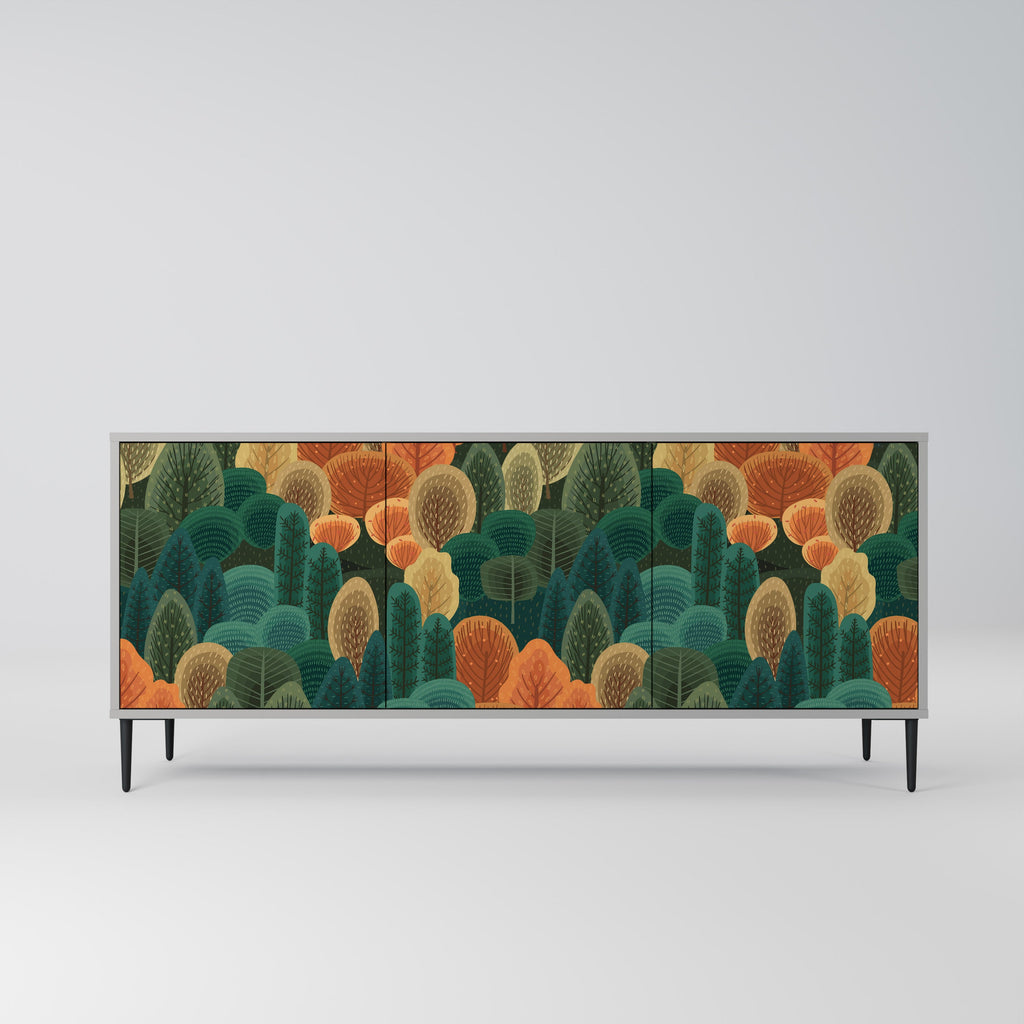 Buffet 3 portes KALEIDOSCOPE D'AUTOMNE en finition grise