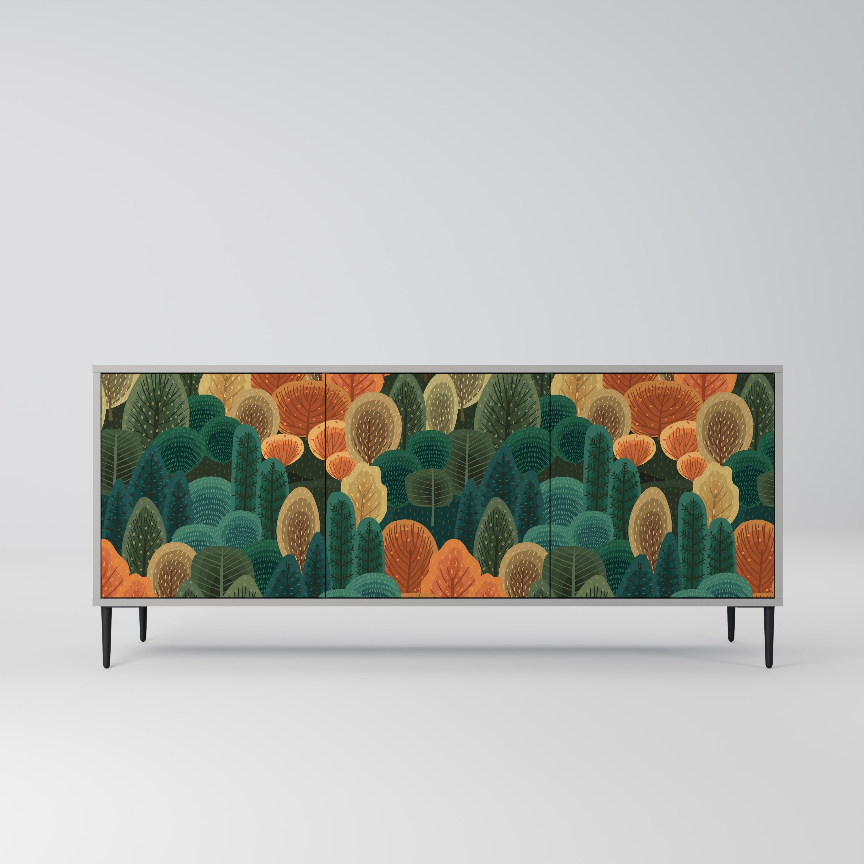 Buffet 3 portes KALEIDOSCOPE D'AUTOMNE en finition grise