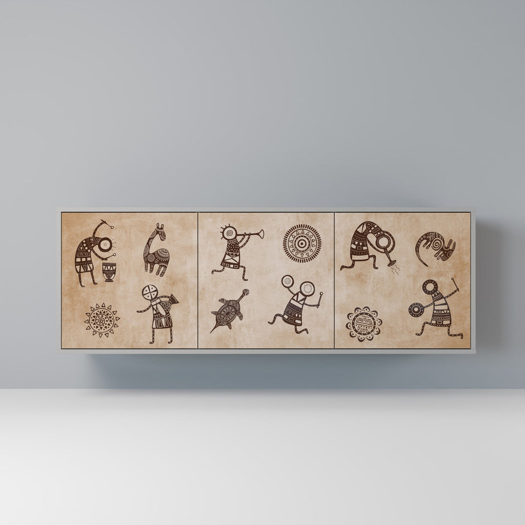 Buffet 3 portes de style africain en finition grise