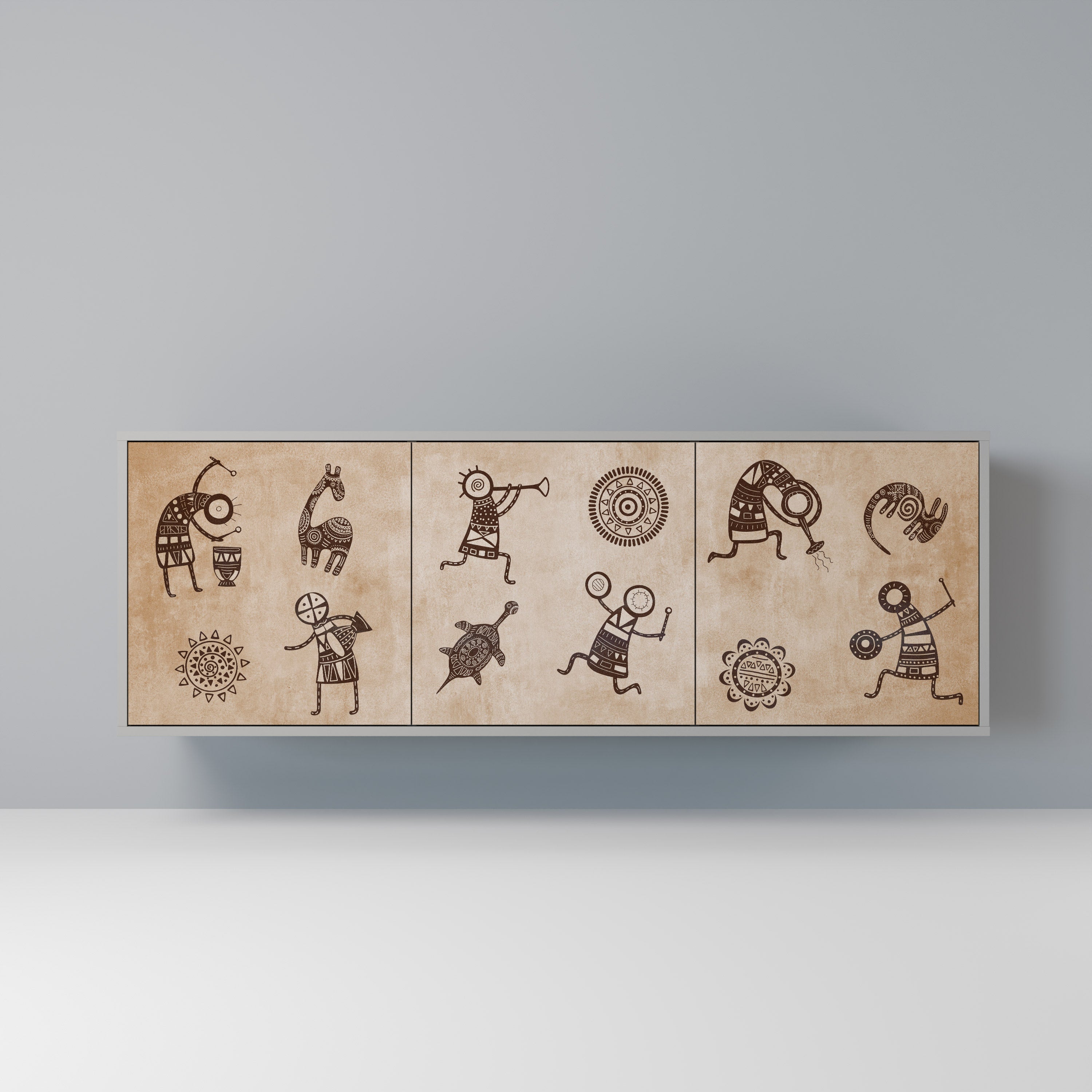 Buffet 3 portes de style africain en finition grise