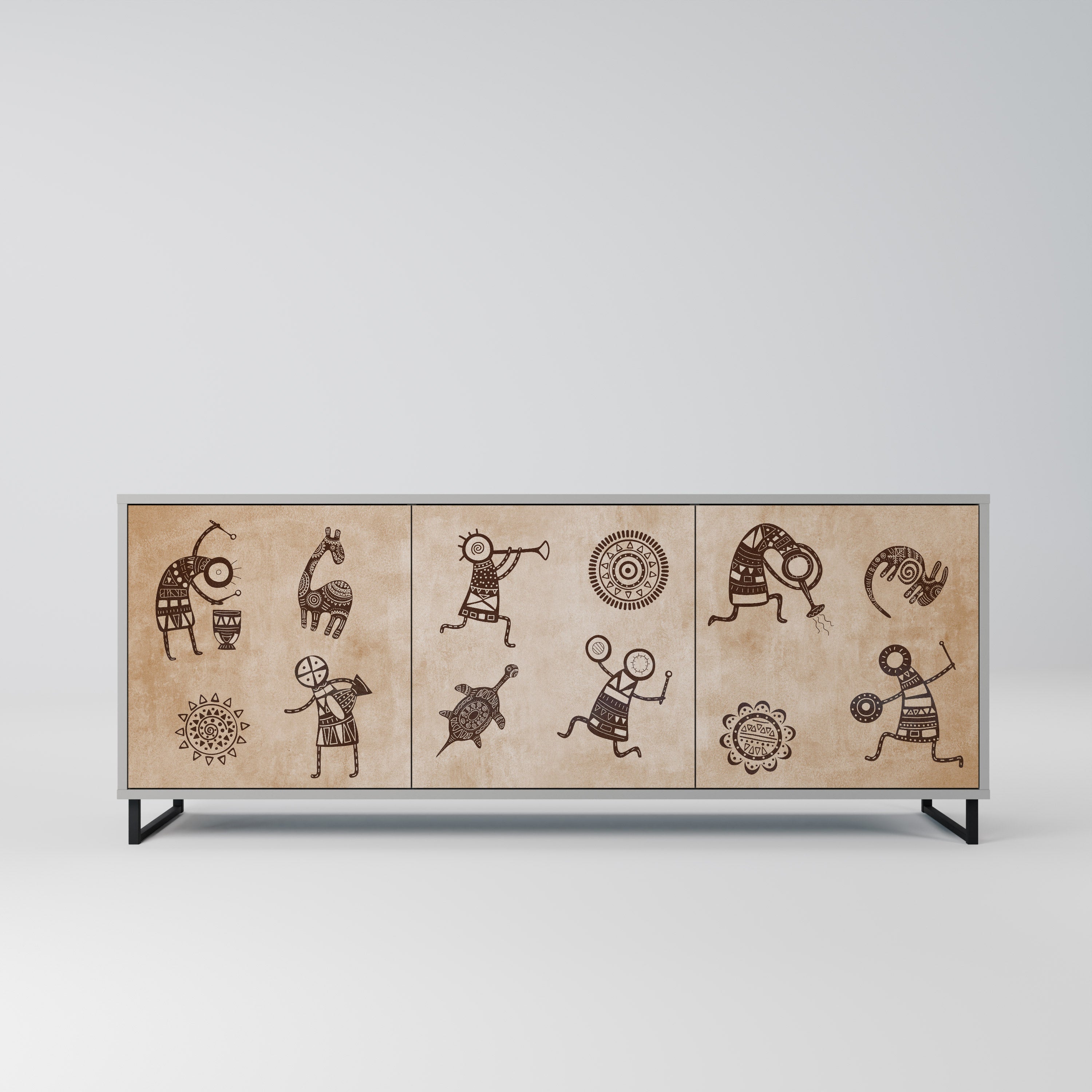 Buffet 3 portes de style africain en finition grise