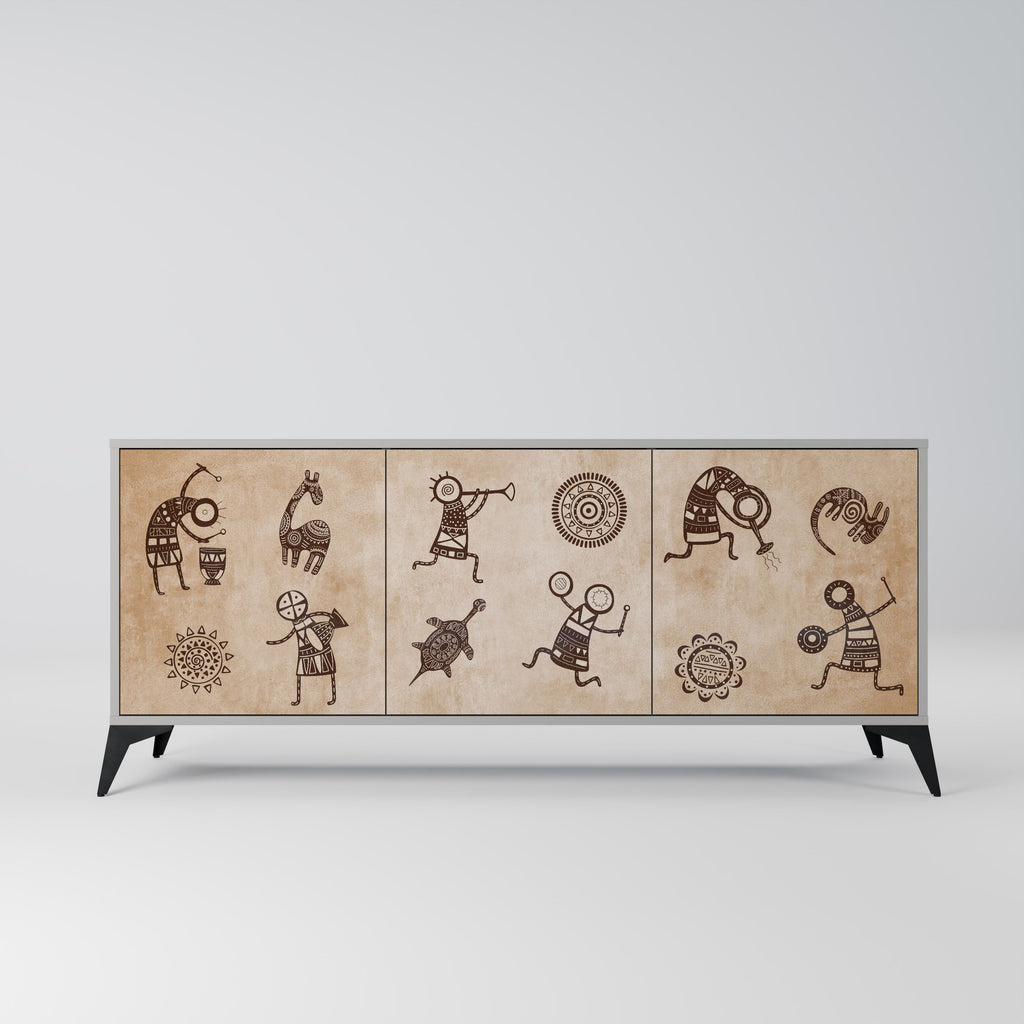 Buffet 3 portes de style africain en finition grise