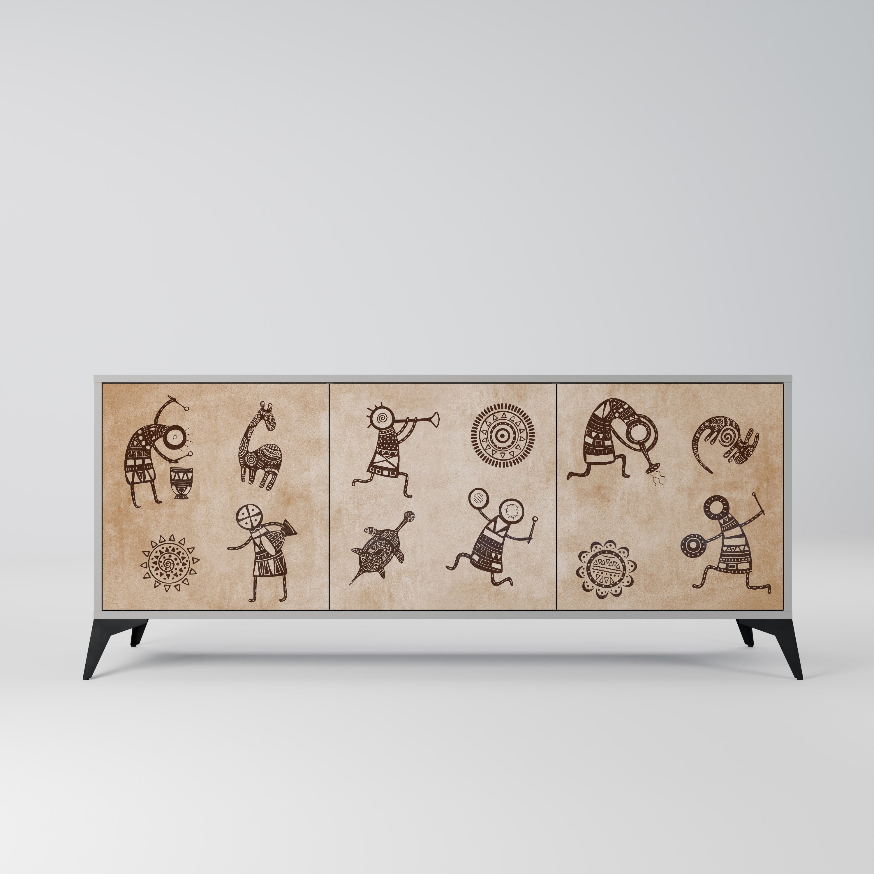 Buffet 3 portes de style africain en finition grise