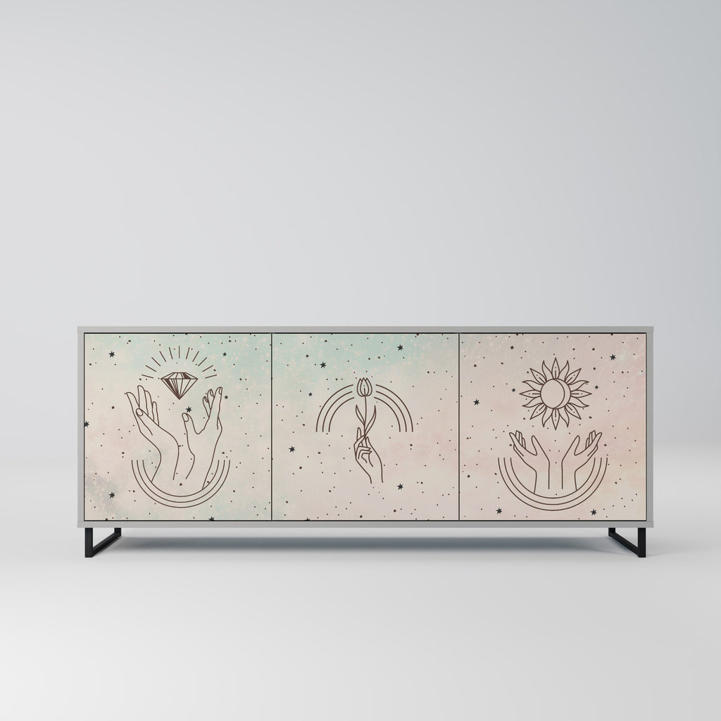 Buffet 3 portes DELICATE BEAUTY en finition grise