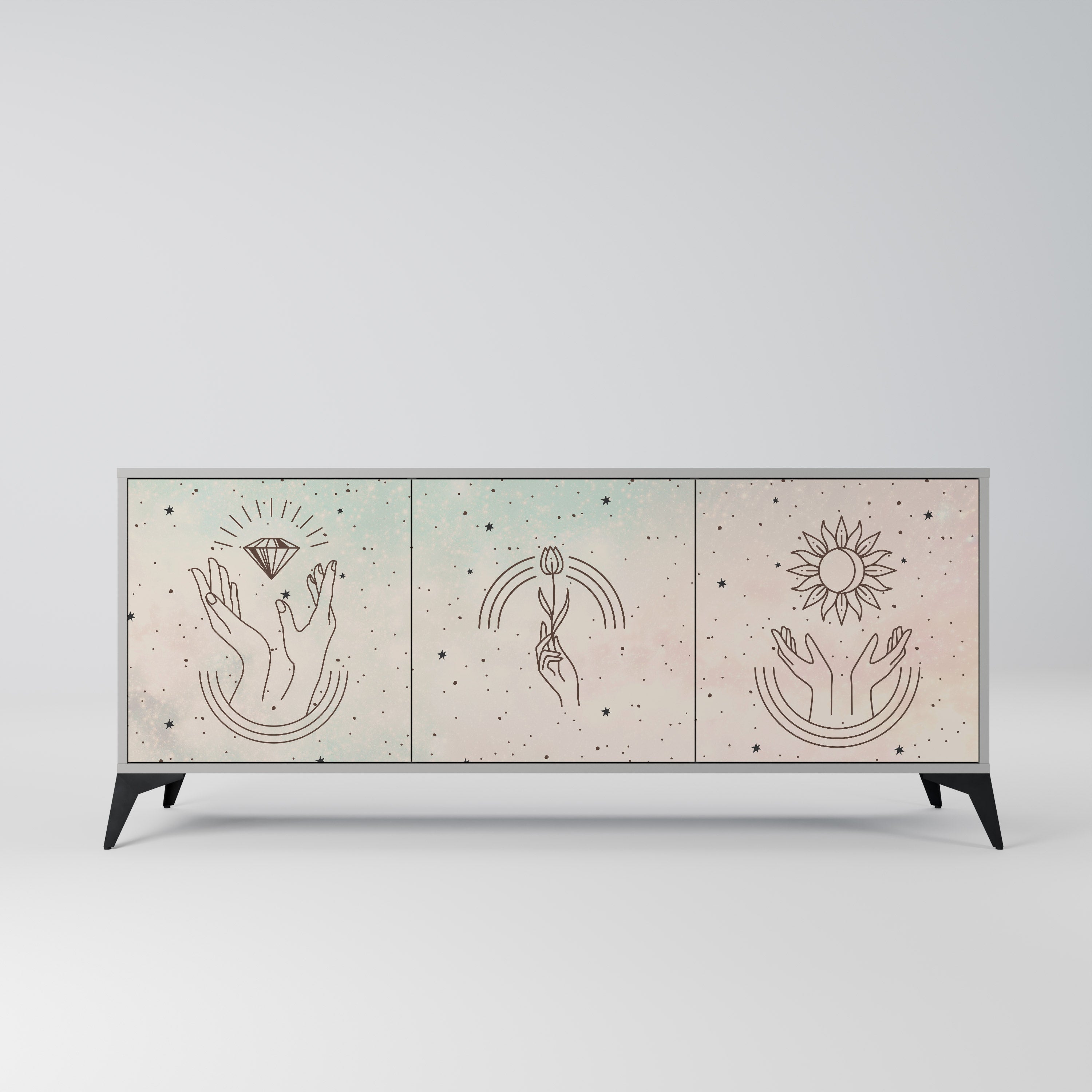 Buffet 3 portes DELICATE BEAUTY en finition grise