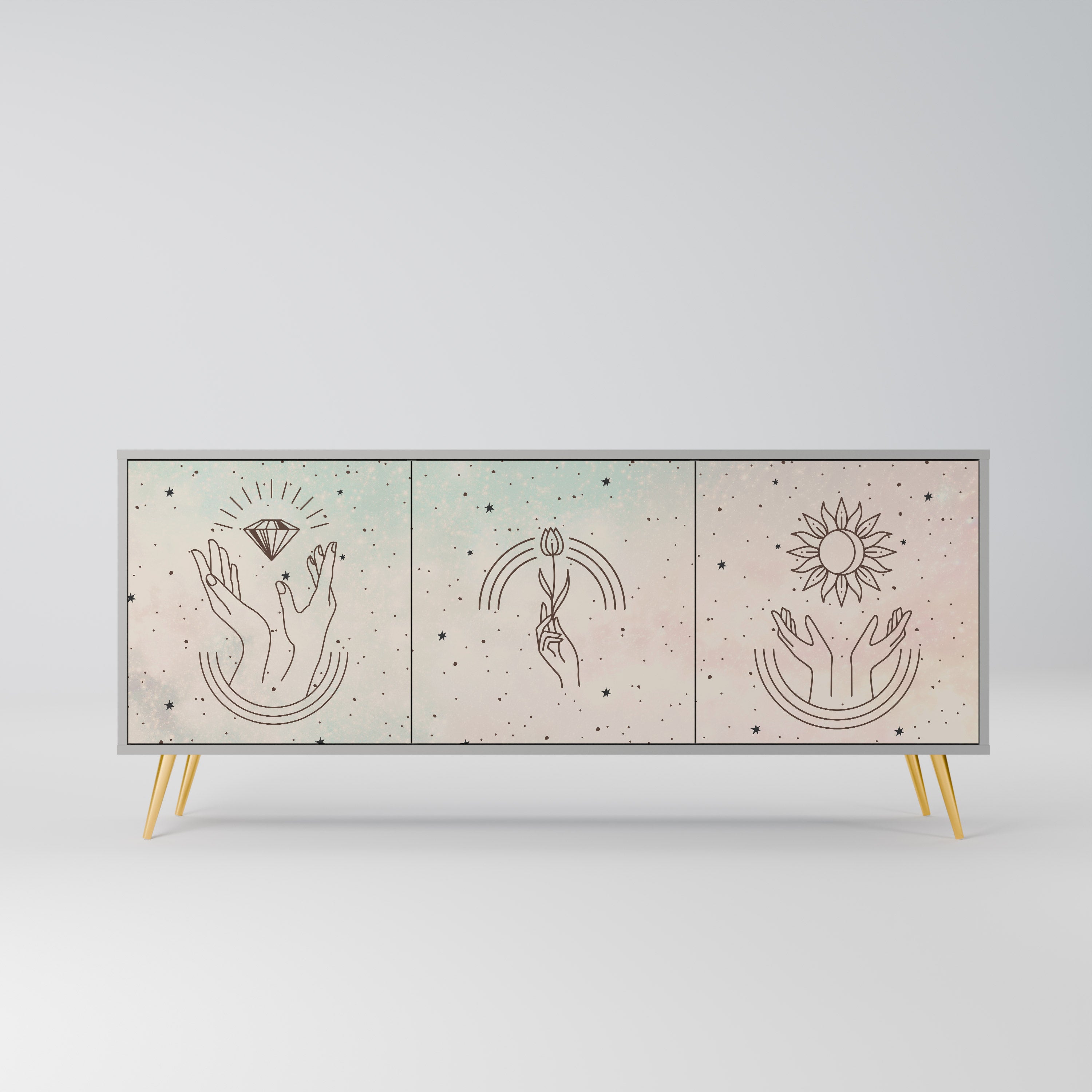 Buffet 3 portes DELICATE BEAUTY en finition grise