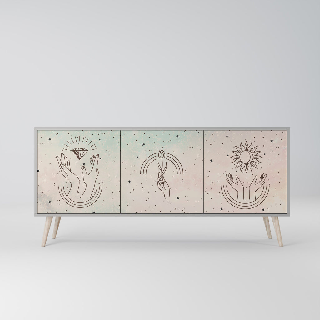 Buffet 3 portes DELICATE BEAUTY en finition grise