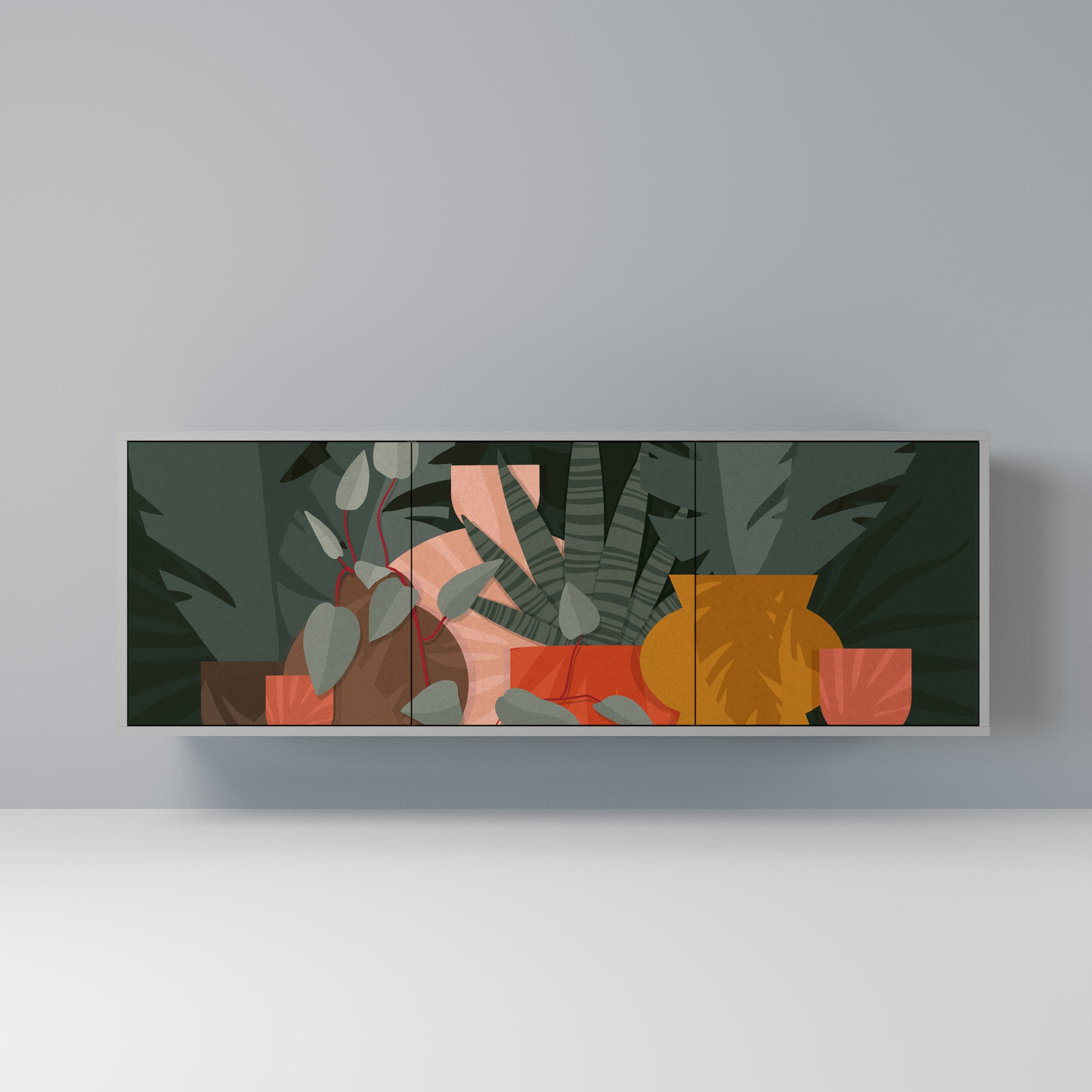 Buffet 3 portes COMPOSITION TROPICALE finition grise