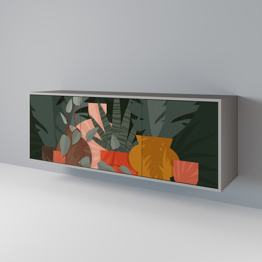 Buffet 3 portes COMPOSITION TROPICALE finition grise