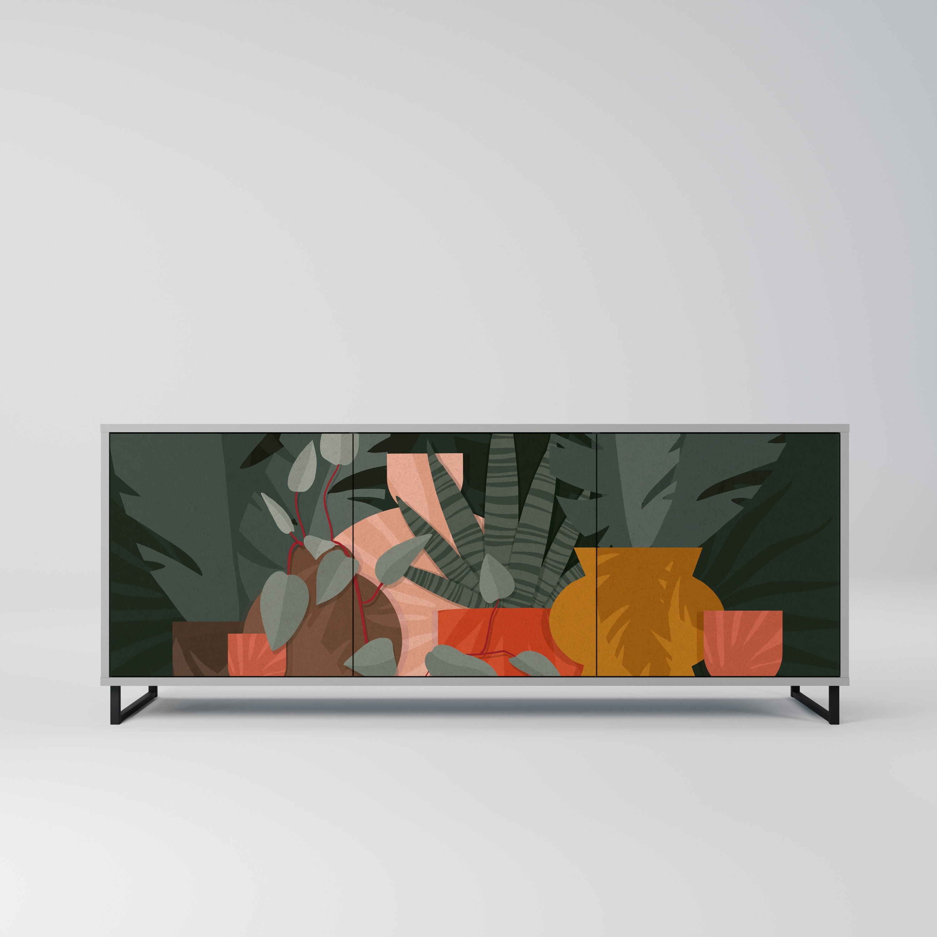 Buffet 3 portes COMPOSITION TROPICALE finition grise