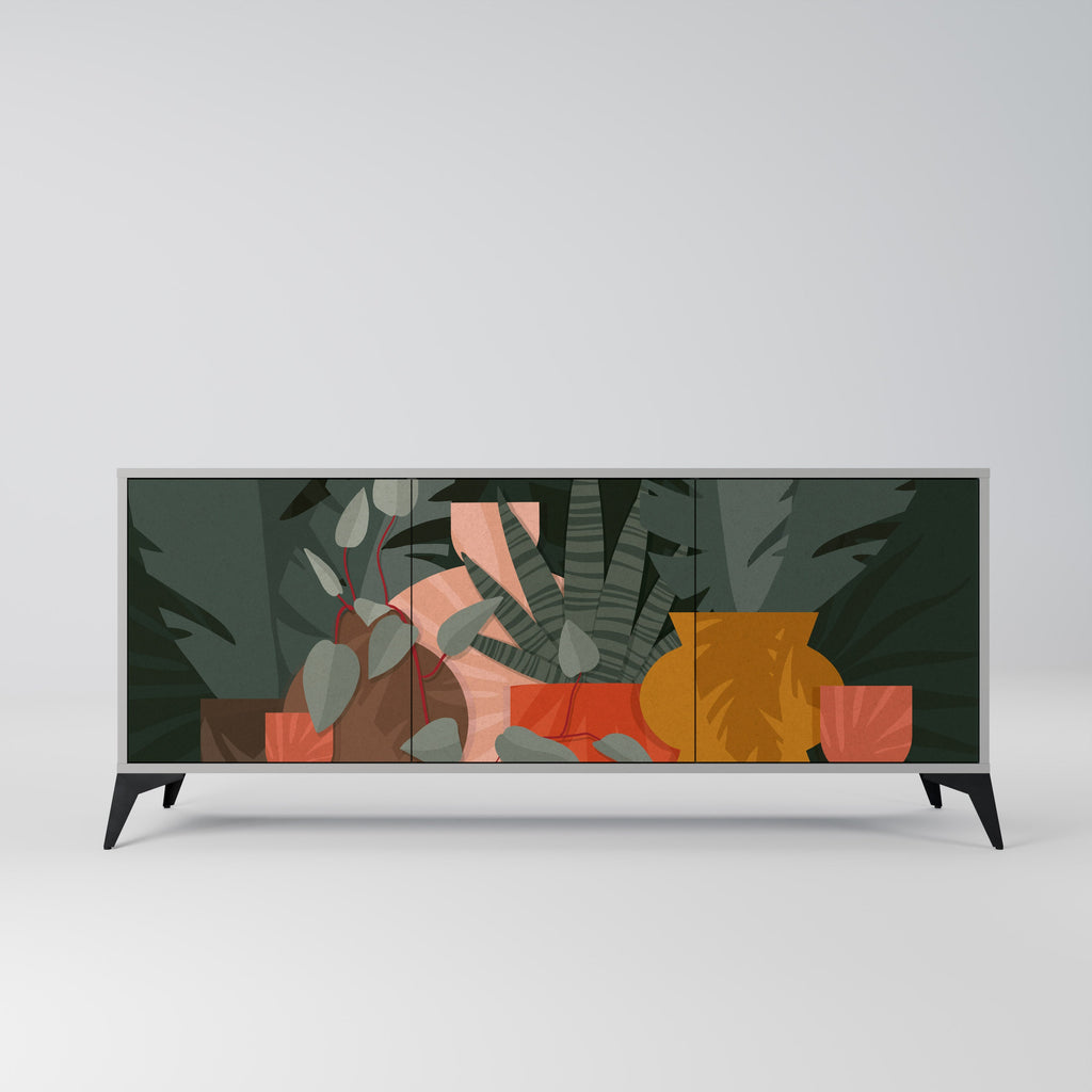 Buffet 3 portes COMPOSITION TROPICALE finition grise