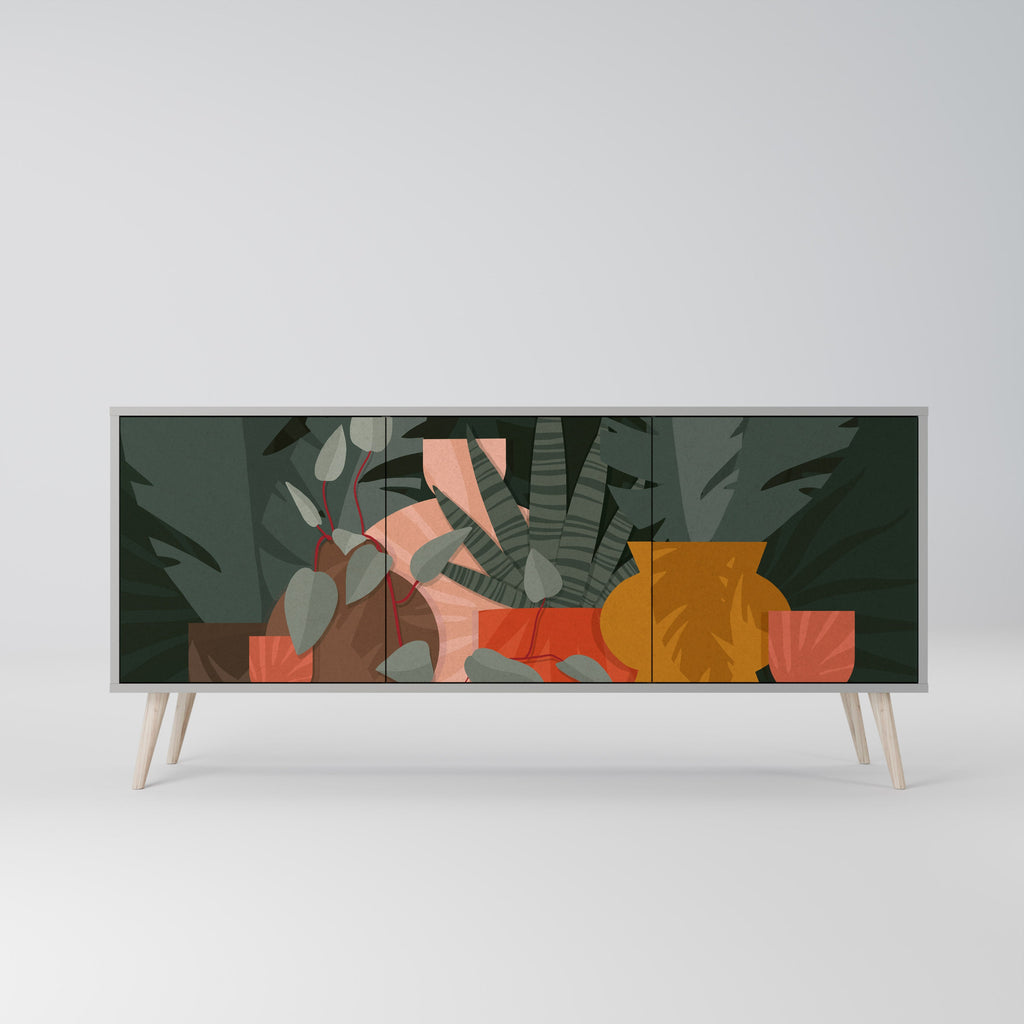 Buffet 3 portes COMPOSITION TROPICALE finition grise