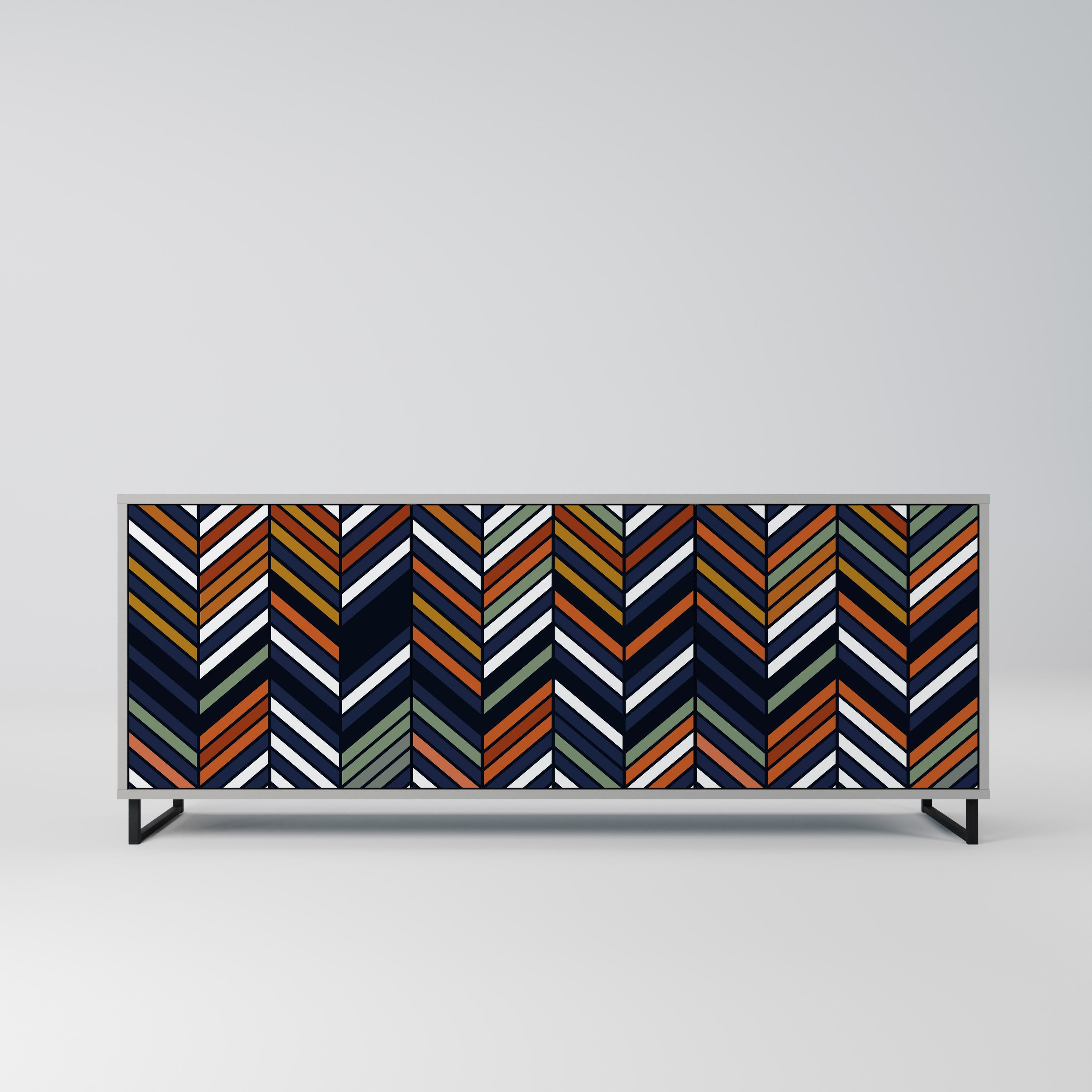 Buffet 3 portes PATCHWORK VIBRANT en finition grise